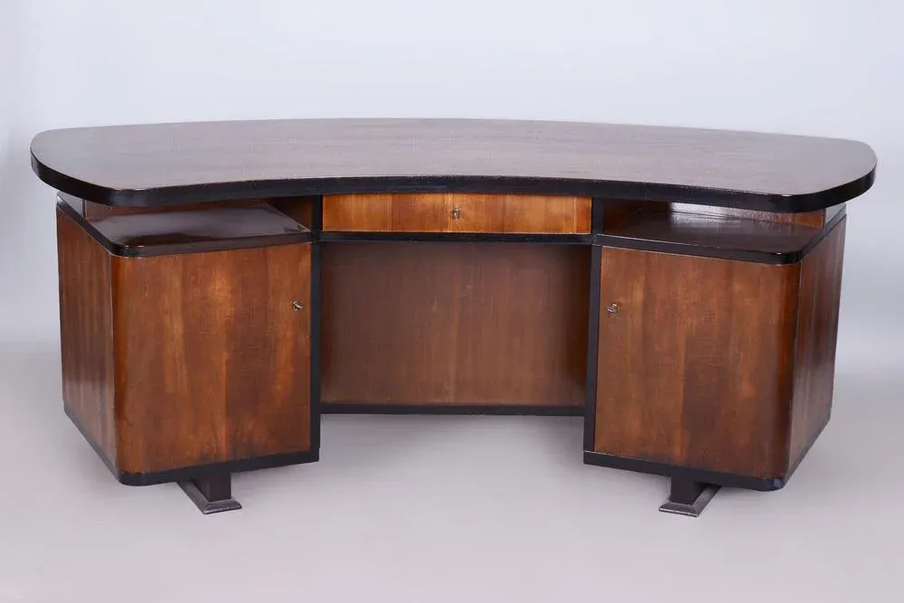 アンティーク　変形デスク Czech Art Deco Walnut Writing Desk by Jaroslav Divíšek, 1930s