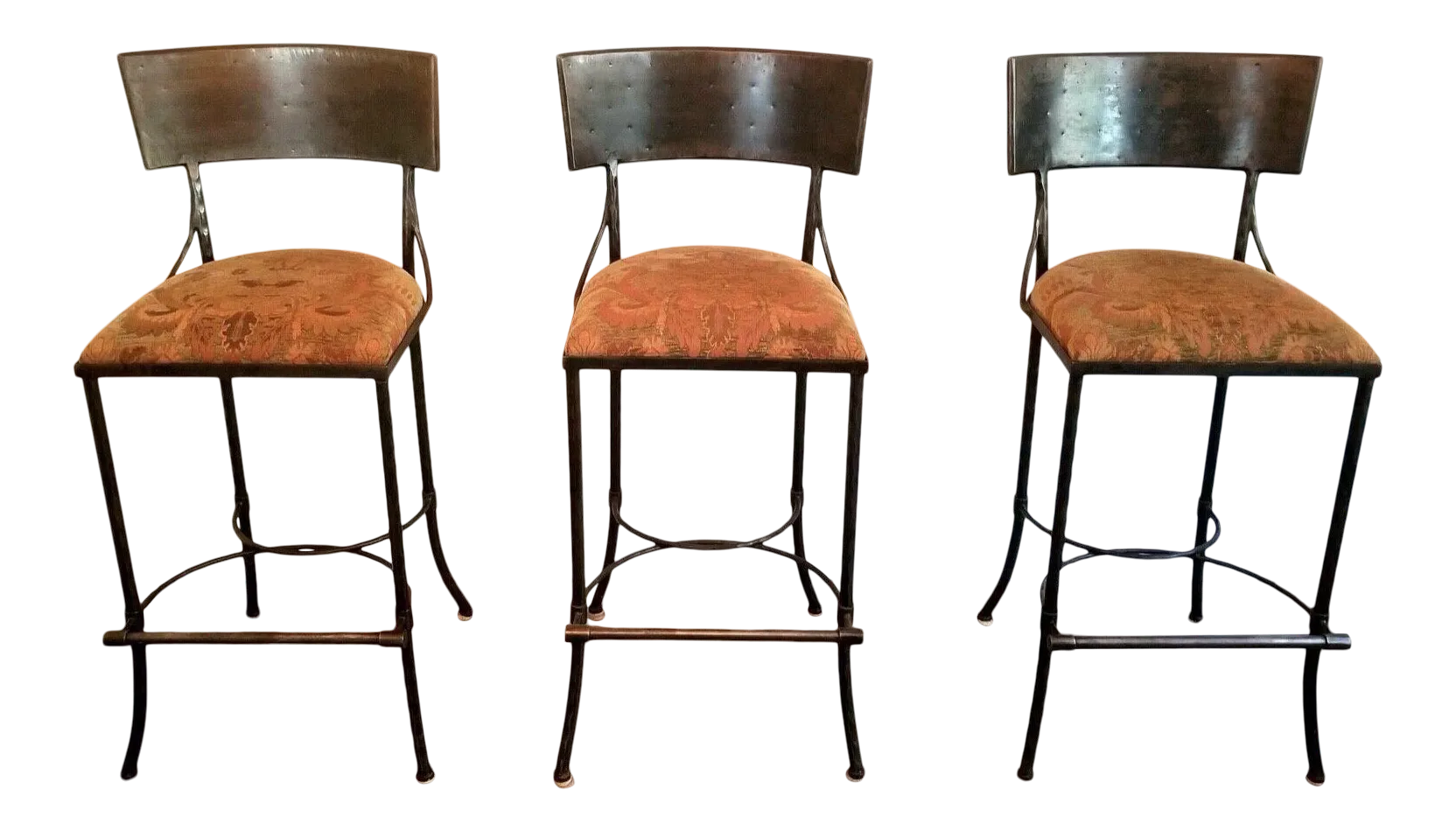 Custom Handmade Iron Bar Stool With Holly Hunt Fabric Set of 3 Chairish