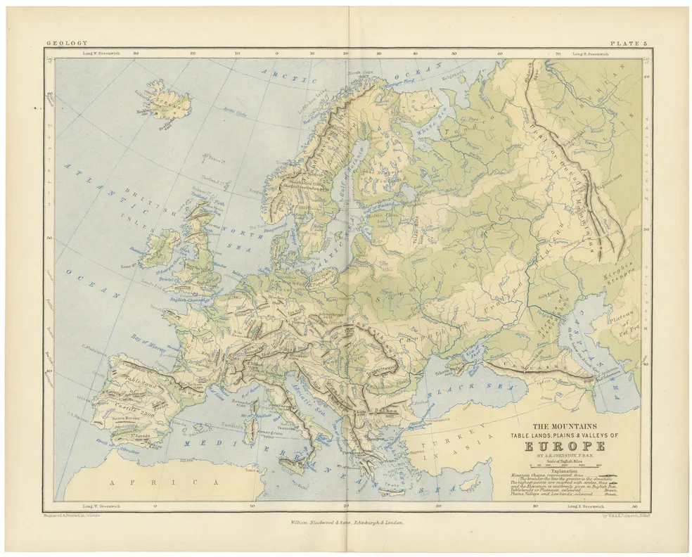 Geological Map of Europe by A.K. Johnston, 1852