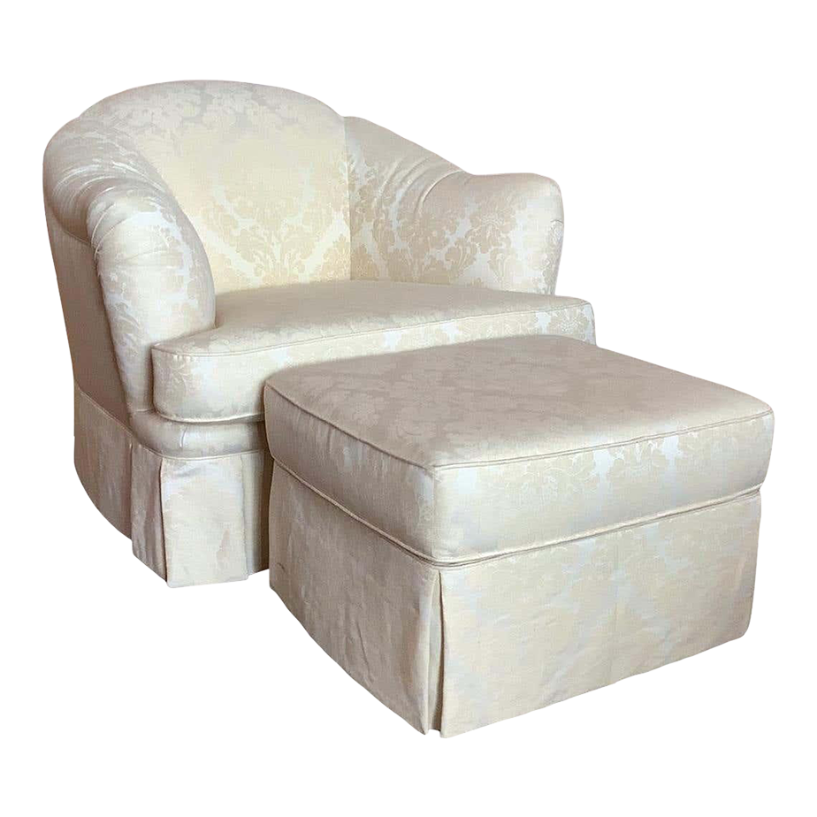 20th Century Vintage Upholstered English Scalloped Style Chair with an