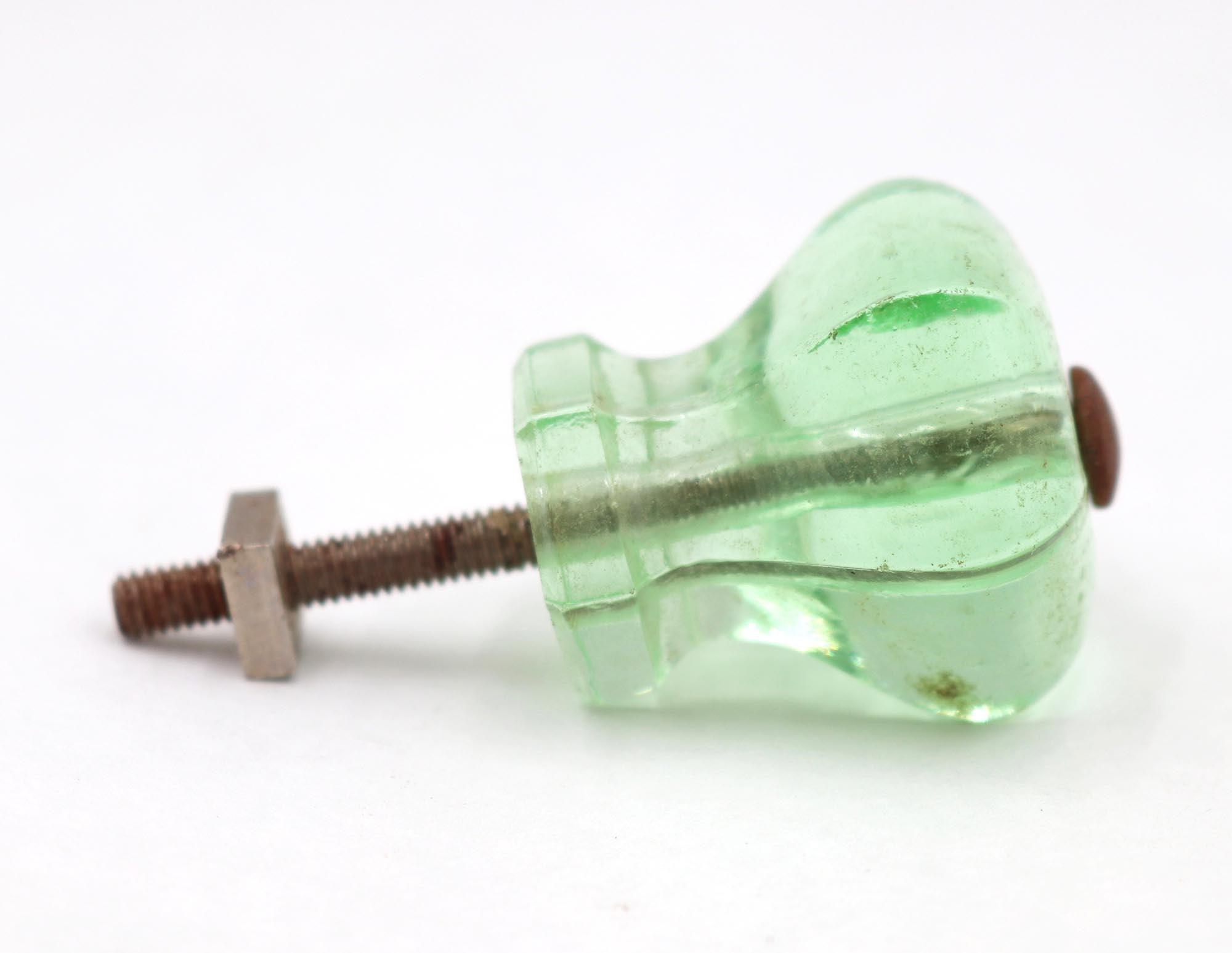 Pair of Vintage 1.25 In. Hexagon Green Glass Cabinet Knobs