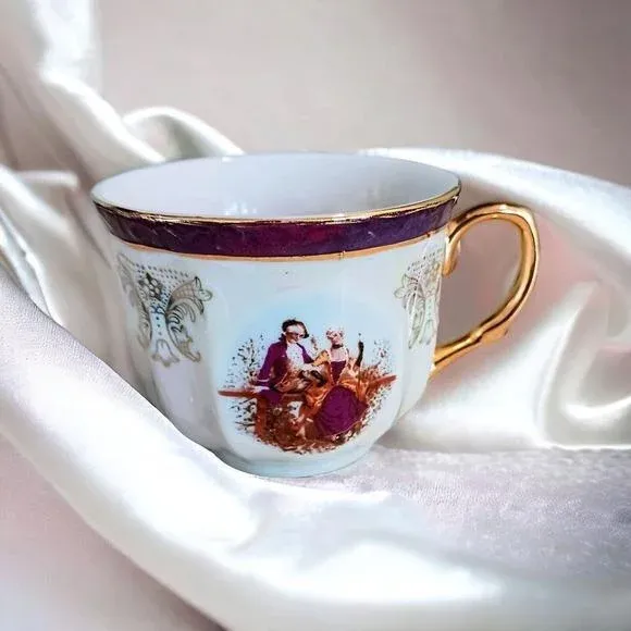1960s Gna Fine Porcelain Tea Cup 24k Hand Painted Victorian