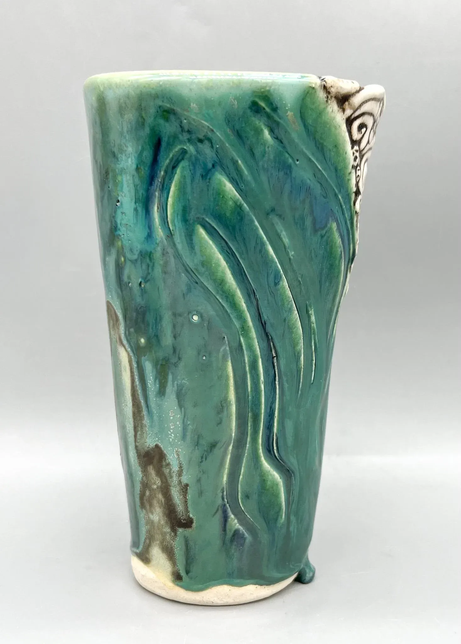 Contemporary Studio Pottery Vase – Swirl Blue and Green