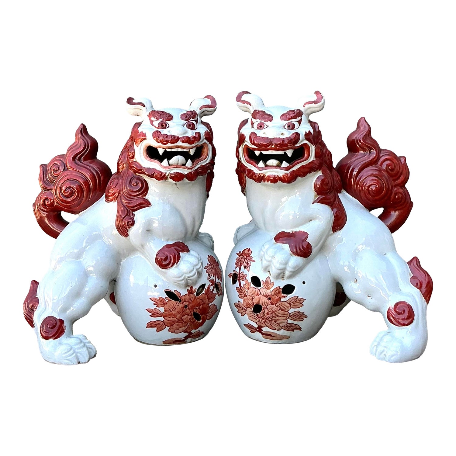 Vintage Asian Glazed Ceramic Foo Dogs - Set of 2
