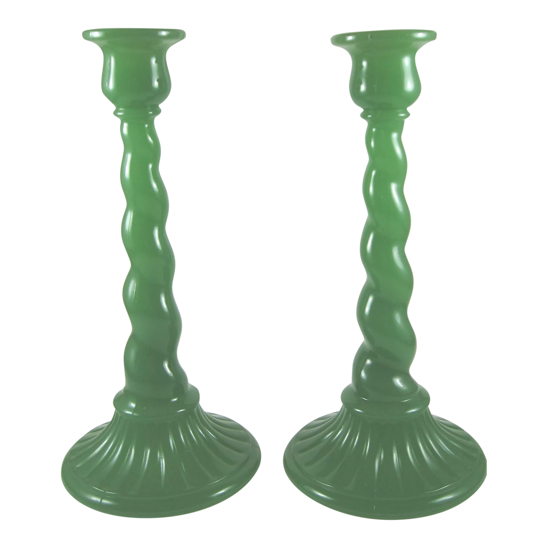 Pair of Antique Fenton Jadite Tall Spiral Twist Candlesticks Chairish