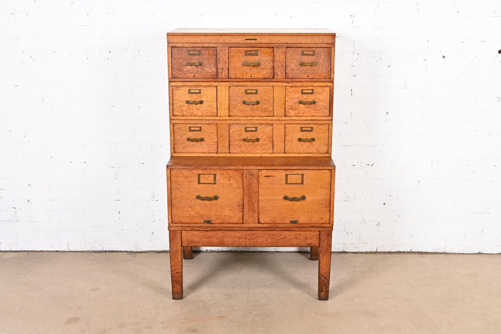 Antique Card File SET OF 2 19TH CENTURY OAK LIBRARY INDEX CARD