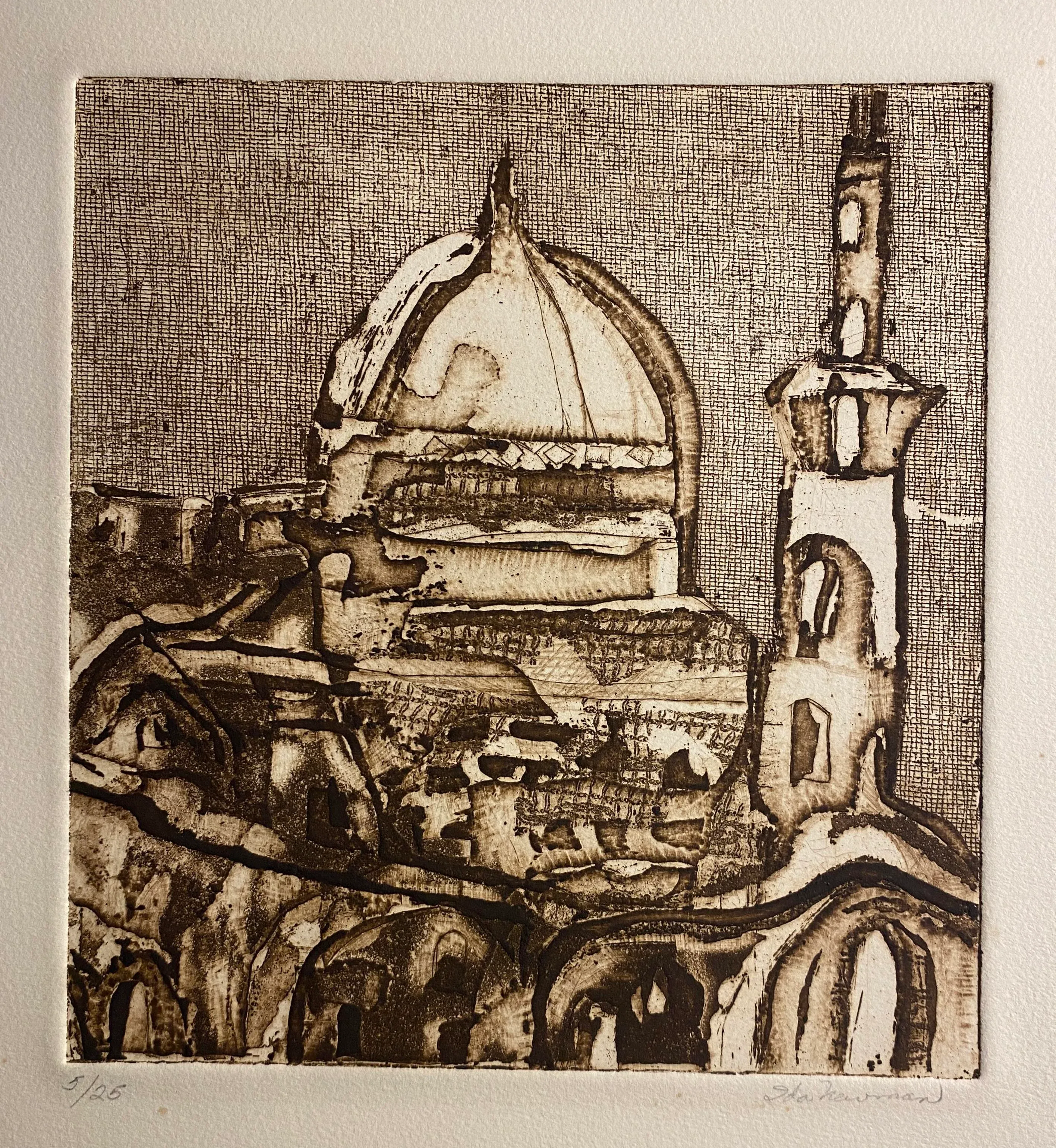1970s Ida Newman Dome of the Rock Jerusalem Etching