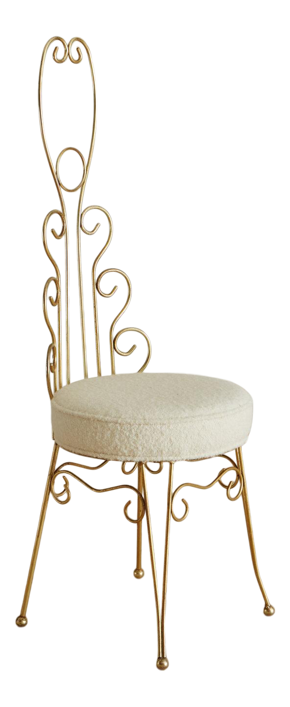 Sculptural Brass Vanity Chair in Ivory Boucle Chairish