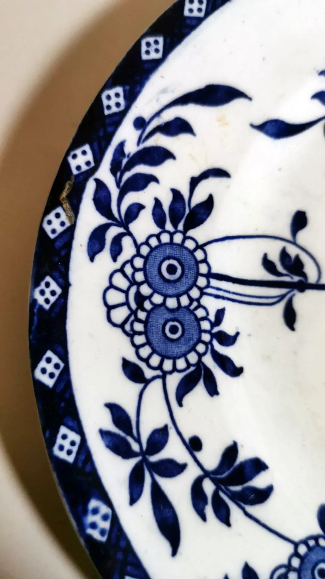 Antique Staffordshire Potteries English Platter With Blue Transferware Decorations