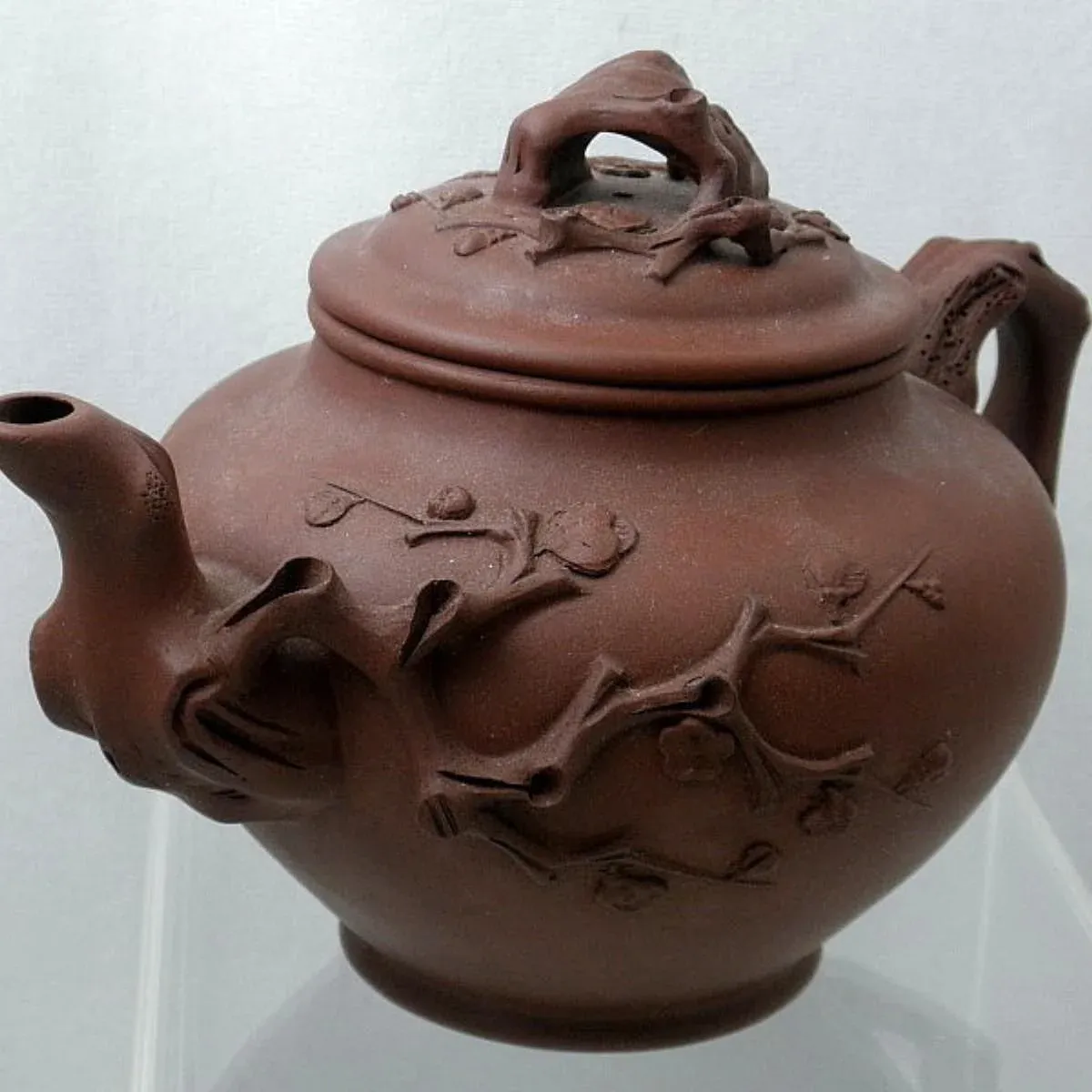 Antique Chinese Yixing Zisha Teapot With Plum Blossom Branches