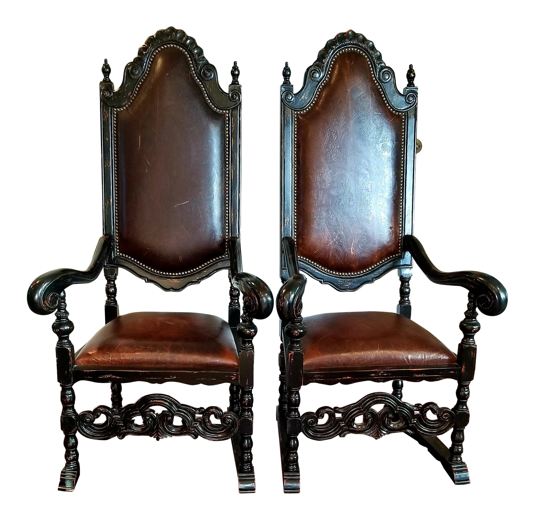Maitland Smith Leather Throne Chairs A Pair