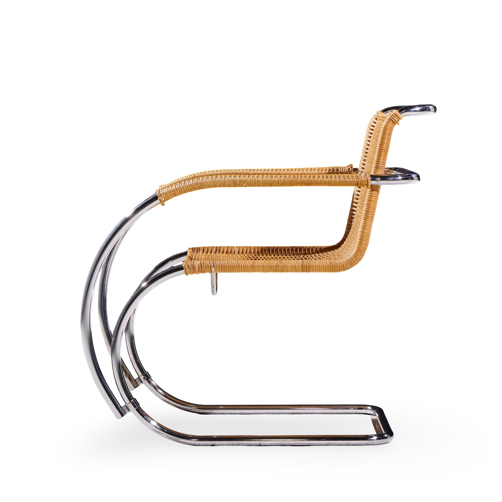 Mies Van Der Rohe for Knoll Mr Mid Century Rattan and Chrome Chairs - Pair