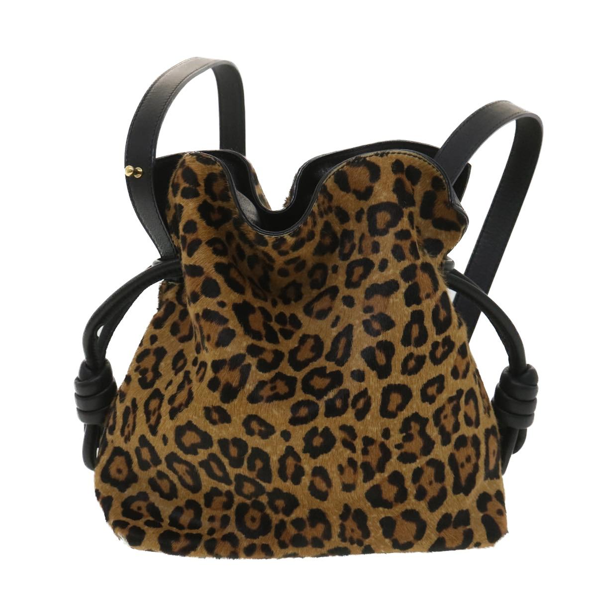 Loewe Leopard Shoulder Bag Unborn Calf Skin Leather Brown Black