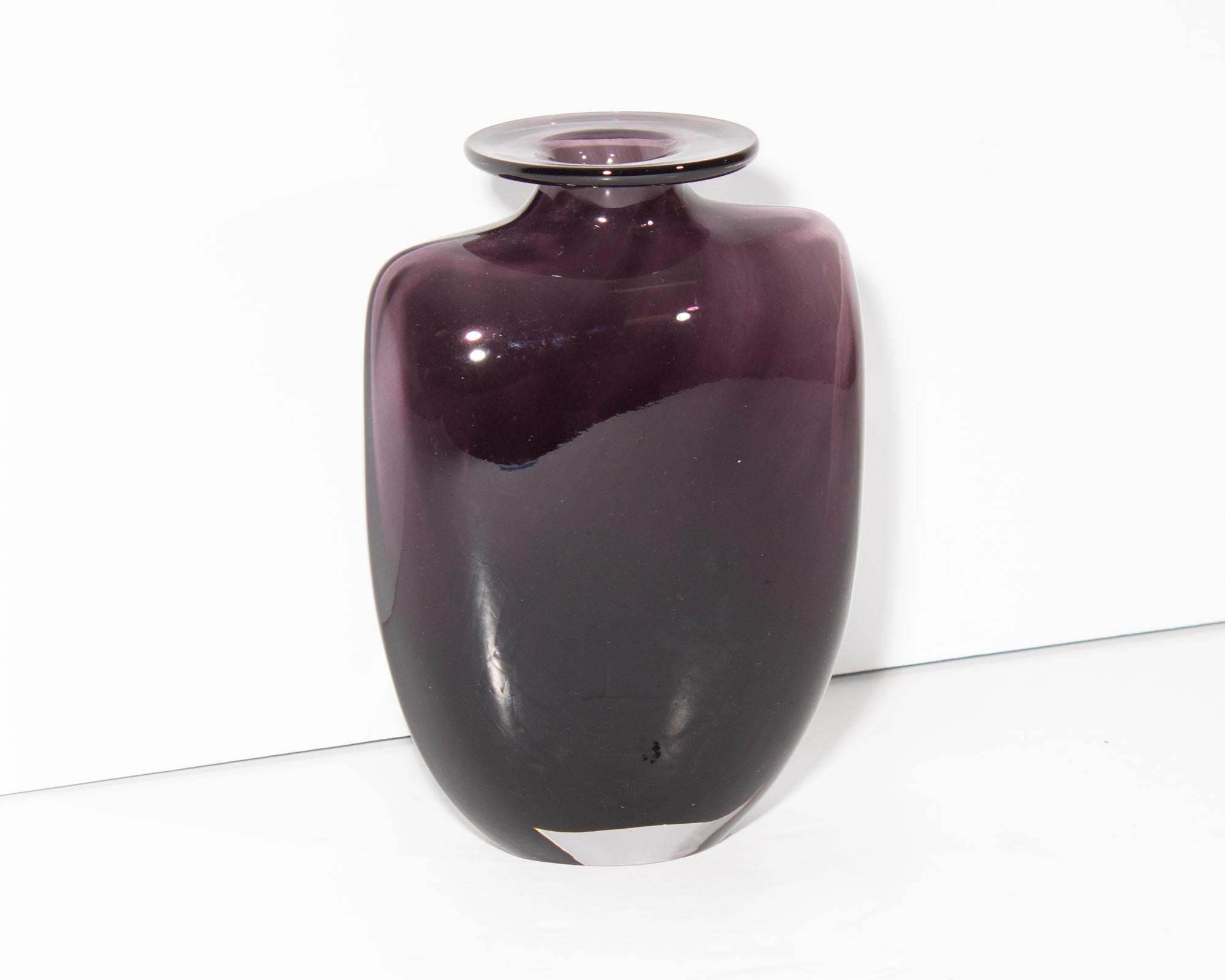 “Swing” Purple Glass Vase by Kjell Engman for Kosta Boda