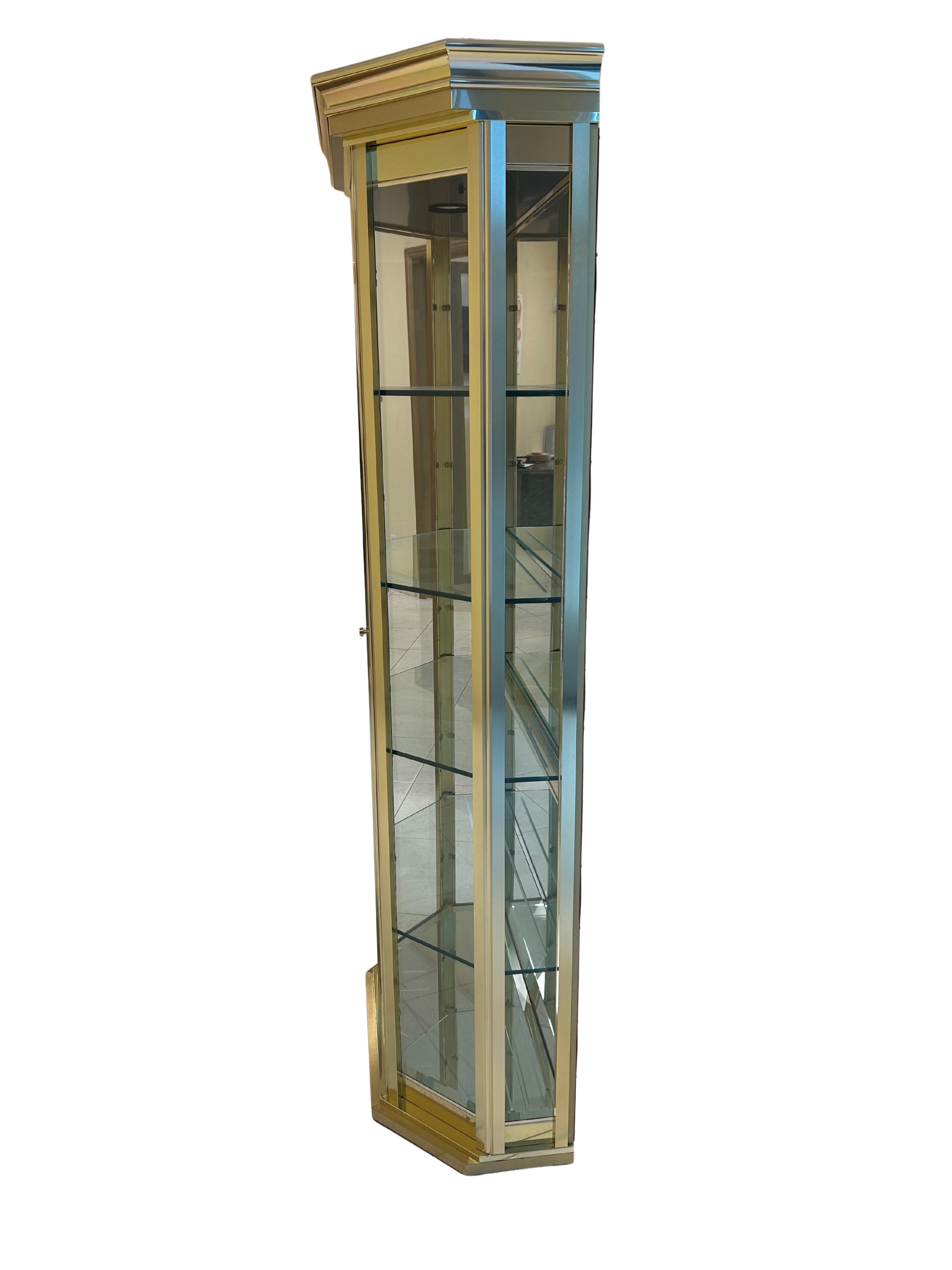 1970s Hollywood Regency Mid Century Brass Display Cabinet Set