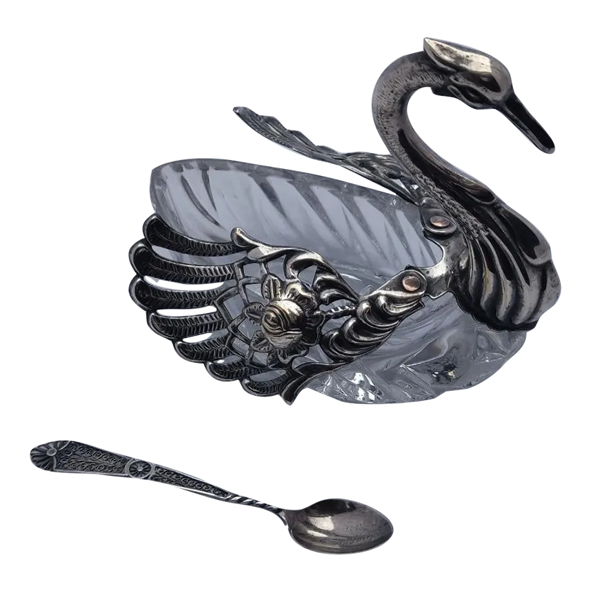 Mid 20th Century Sterling Crystal Swan Open Salt Cellar Chairish