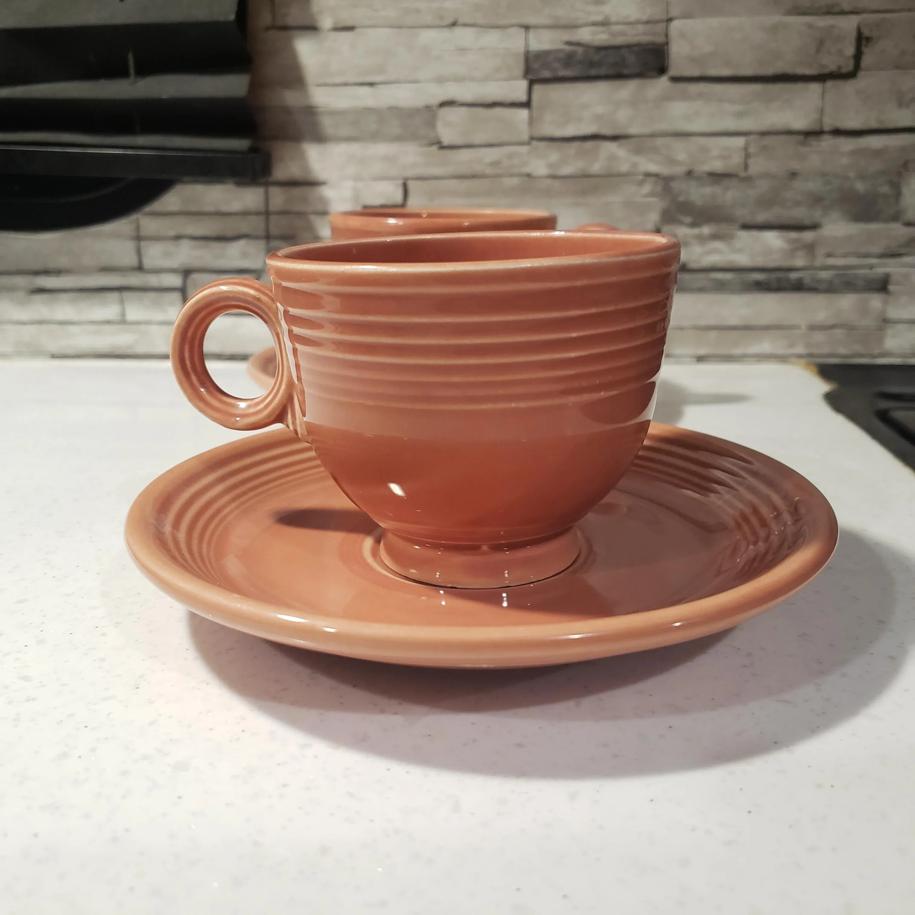 1950s Fiesta Ware Rose Tea Cup Saucer Set by Homer Laughlin