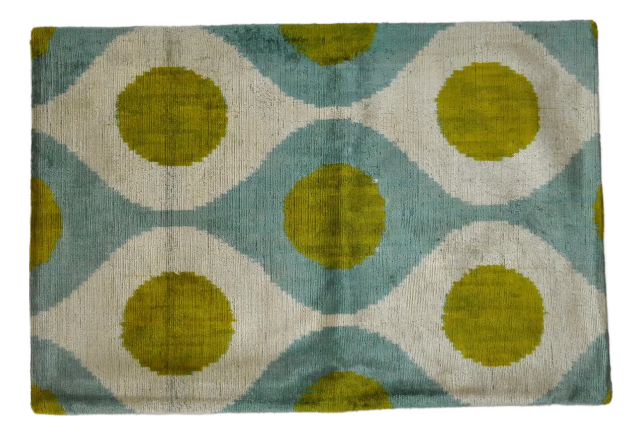 Silk Velvet Lumbar Pillow Geometric Pattern With Olive Green