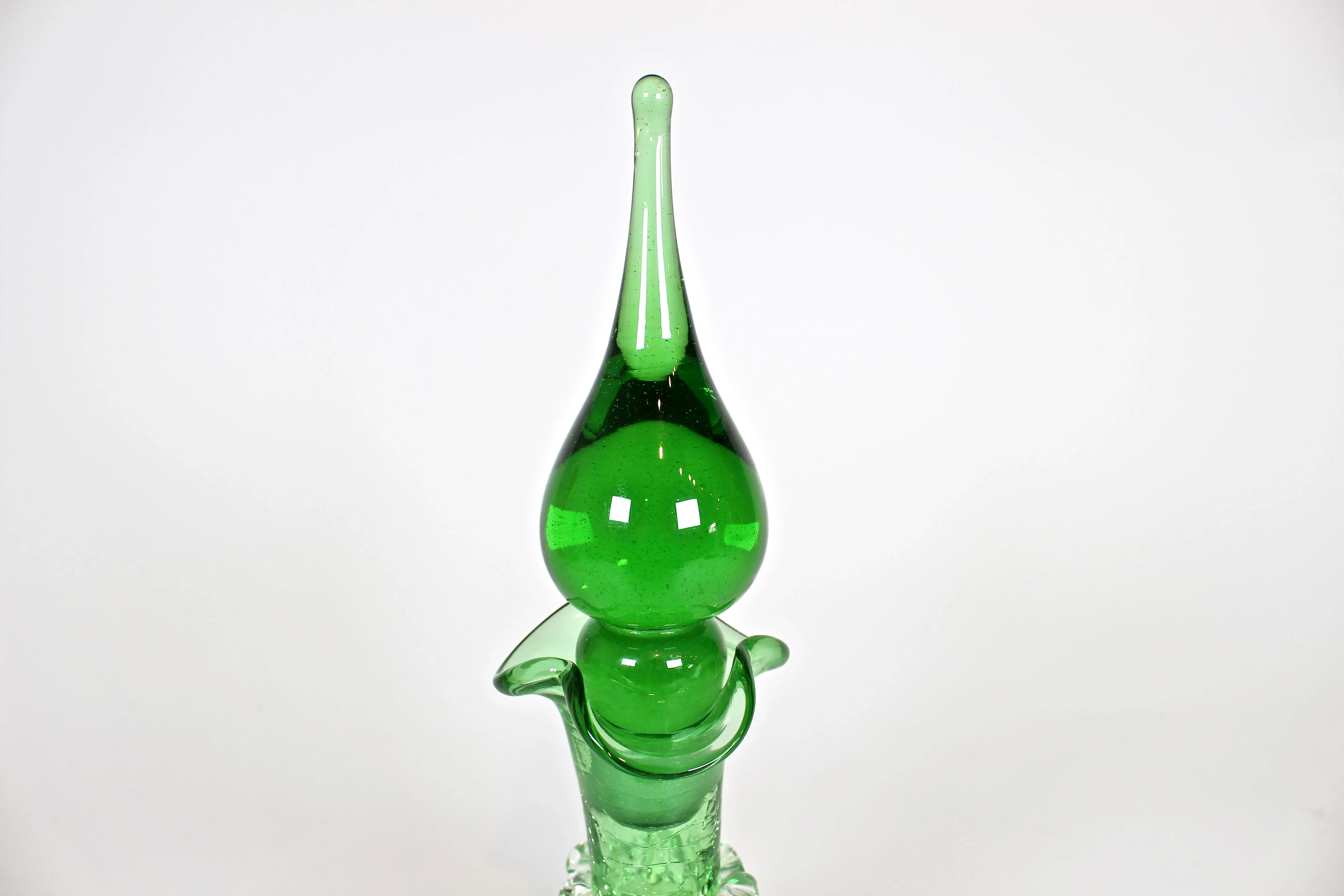 1960's Emerald Green Kanawha #710r Crackle Glass Decanter