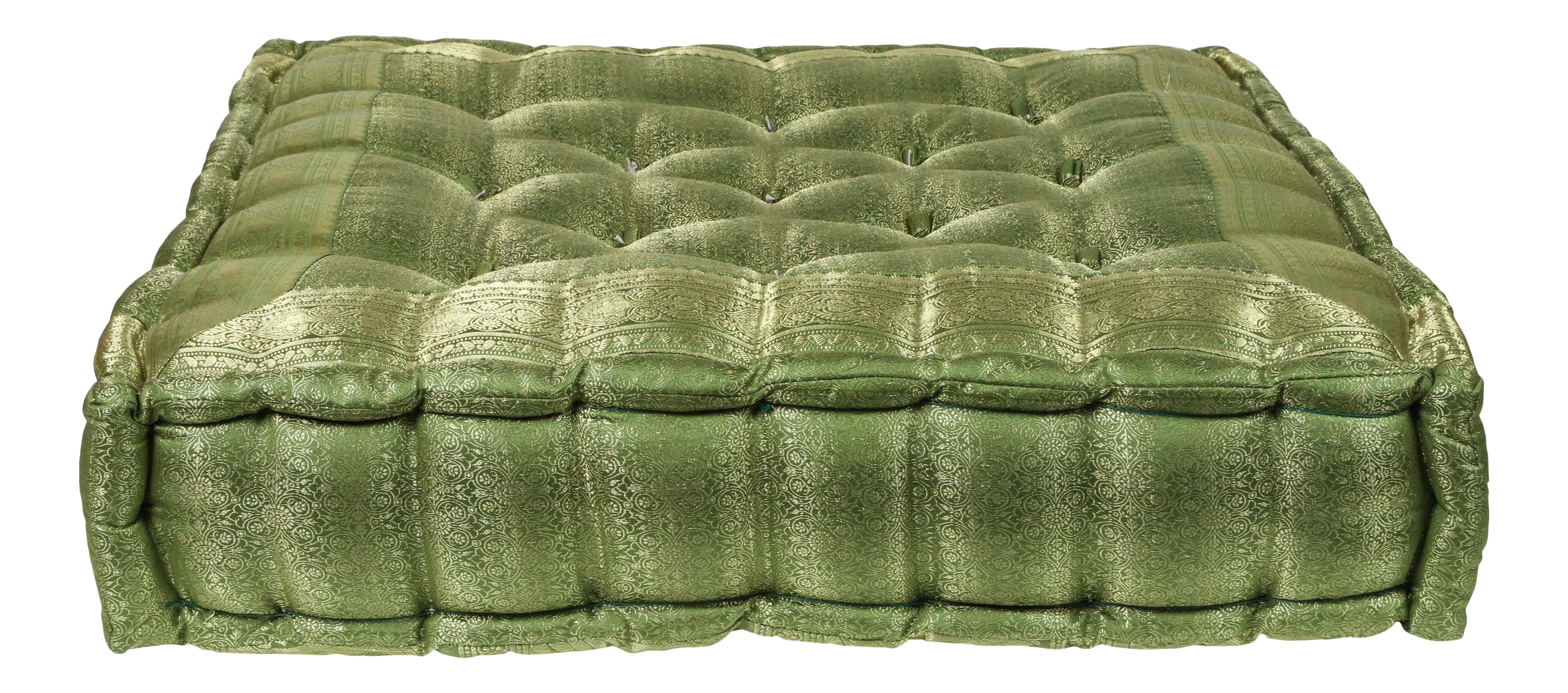 Late 20th Century Vintage Oversized Silk Square Green Tufted Moroccan Floor Cushion Chairish