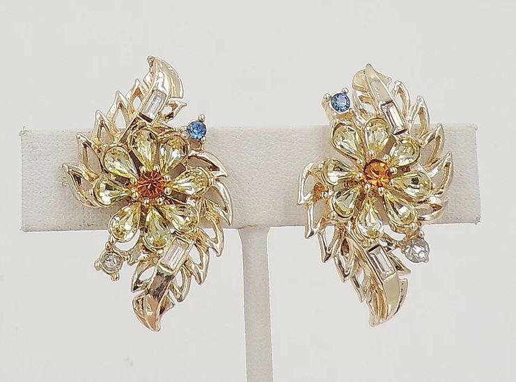 クラシック APR5545 CANNONS & FLOWERS CZIFFRA Vintage Early 1950s Signed Corocraft Rhinestone Flower Clip