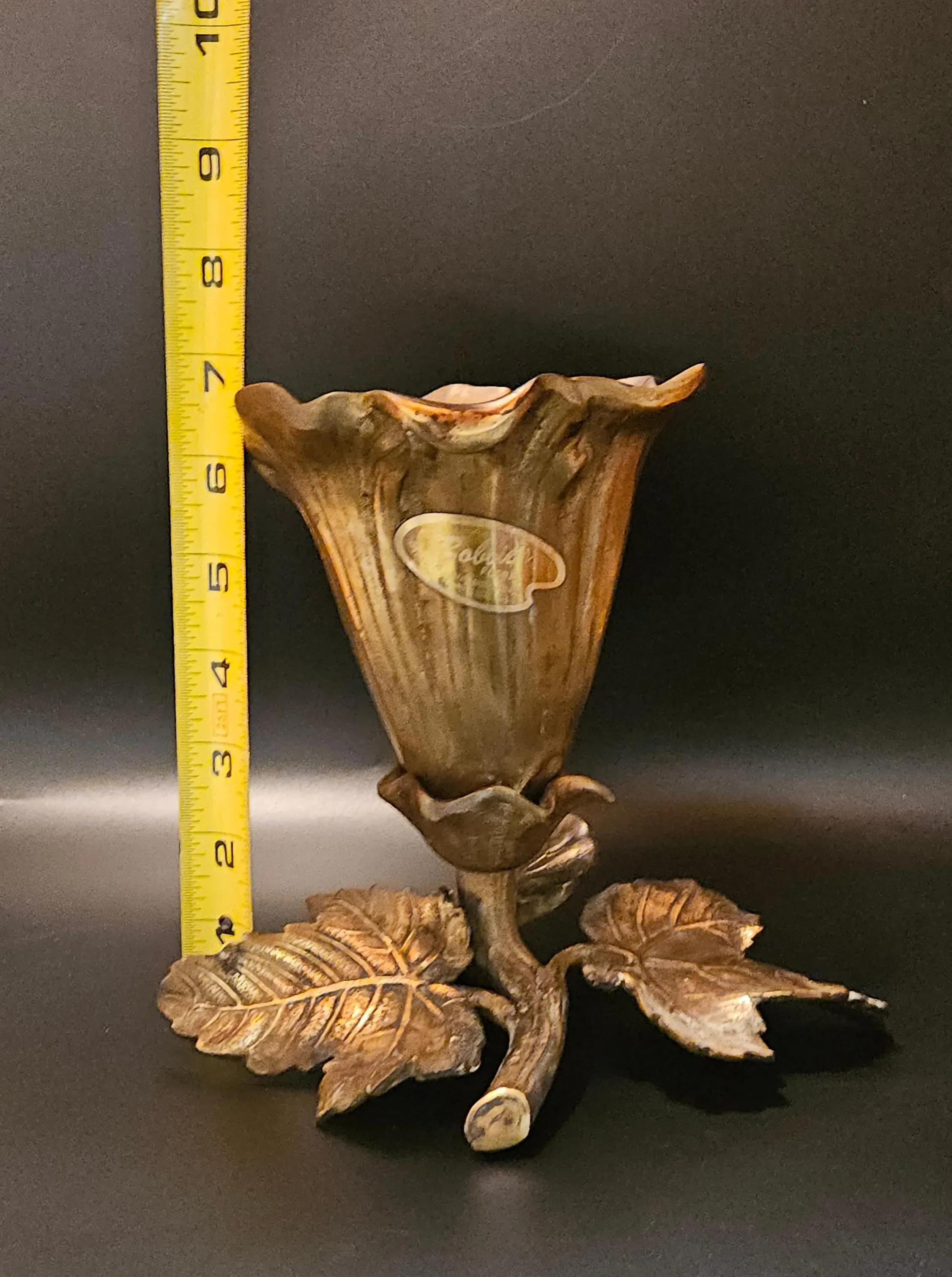 Vintage Mid 20th Century Brass Morning Glory Shaped Flower Vase Made in Hong Kong