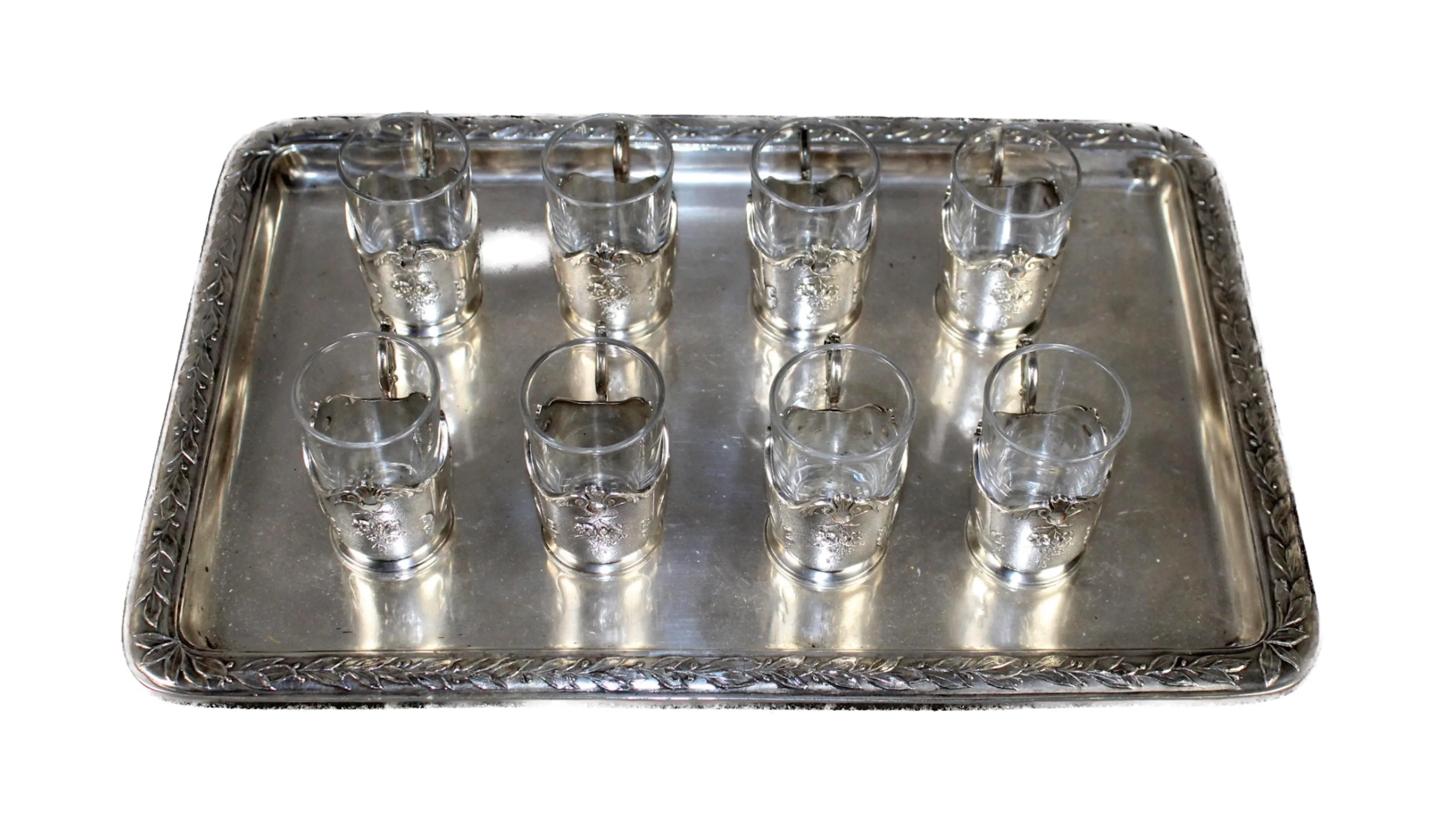 Vintage Christofle Silver Tray & Shot Glasses | Chairish