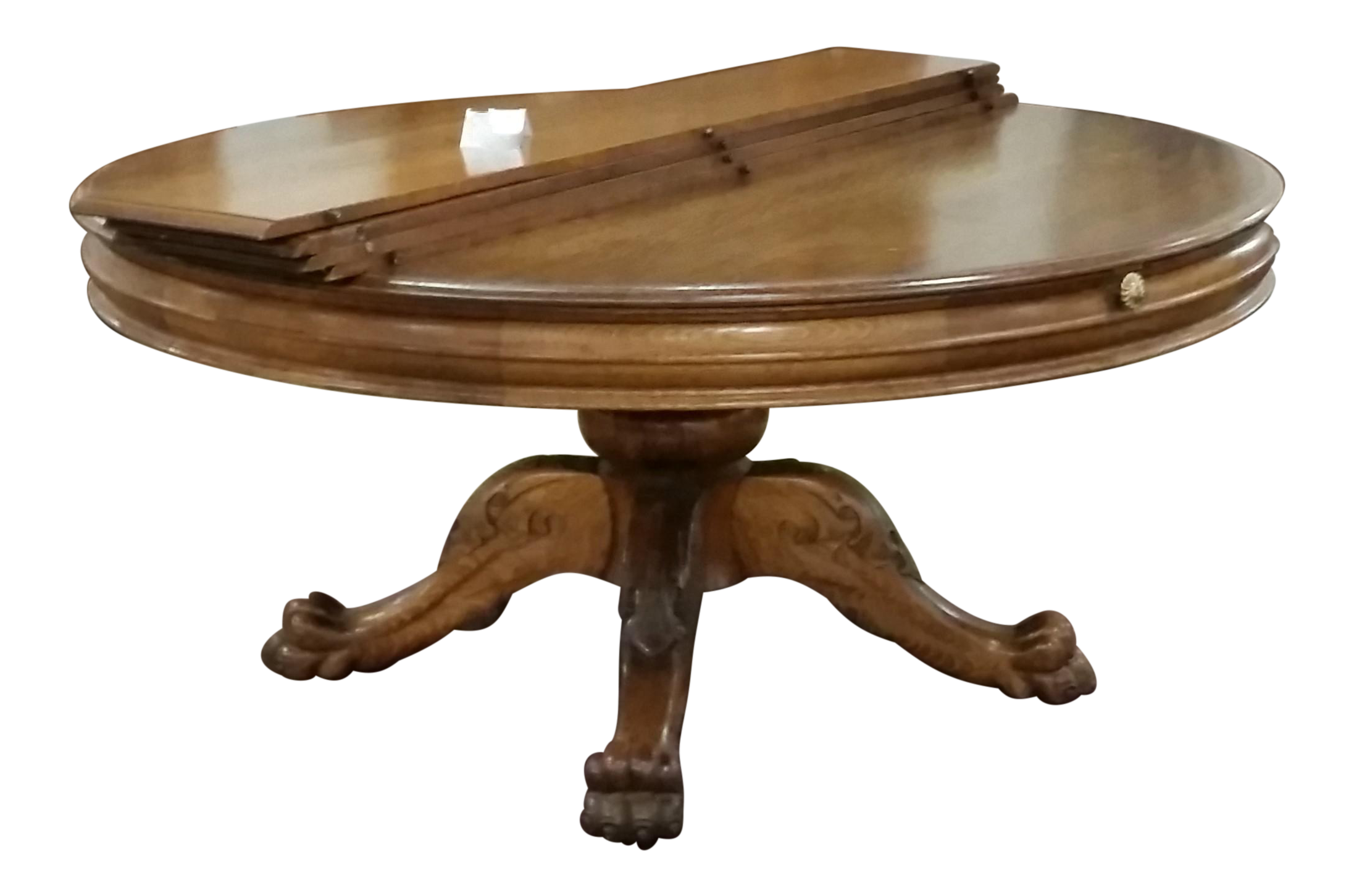 Antique Traditional 66 Inch American Round Oak Tiger Claw Foot Dining Table