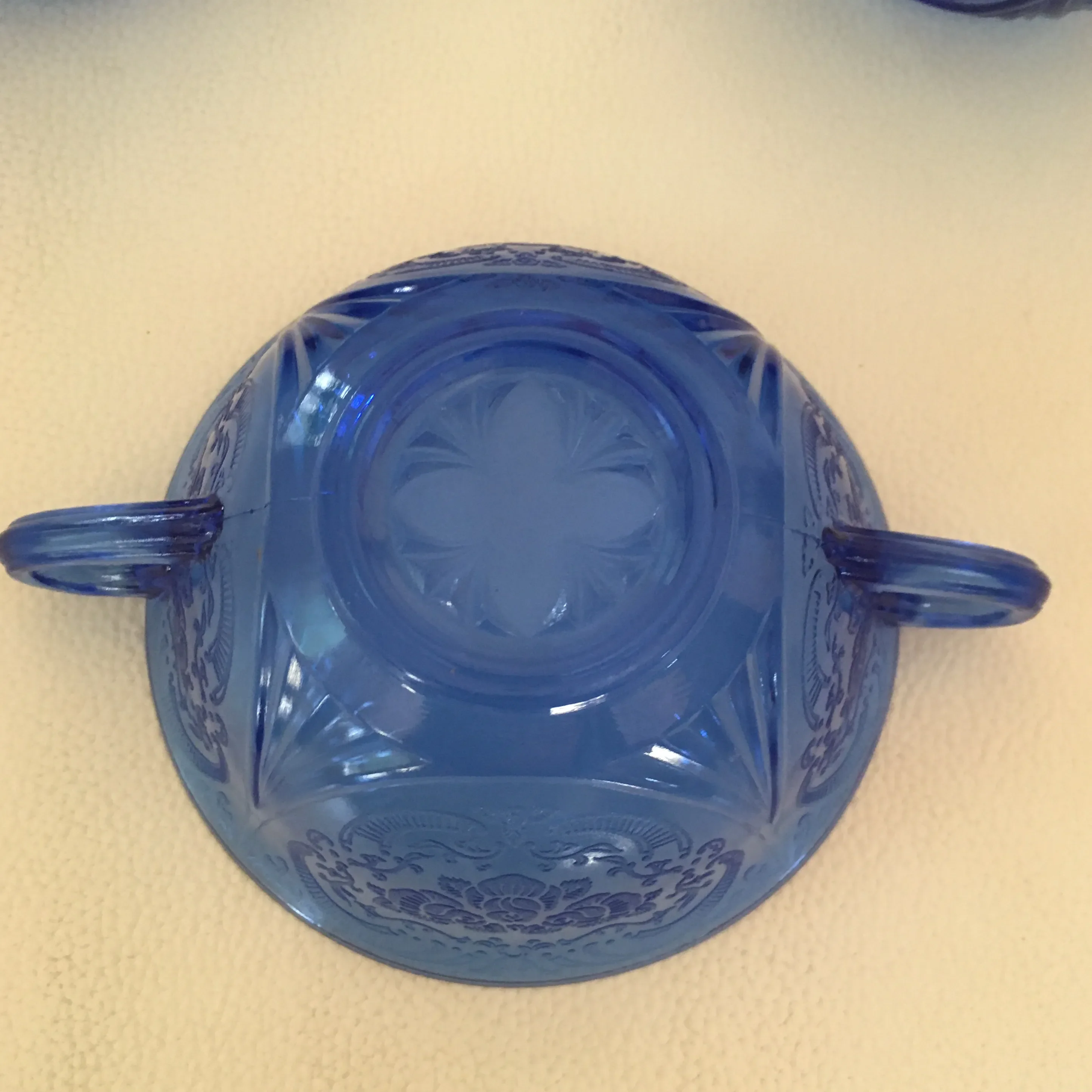 1940s Hazel Atlas Royal Lace Cobolt Blue Cream Soup Bowls - Set of 3
