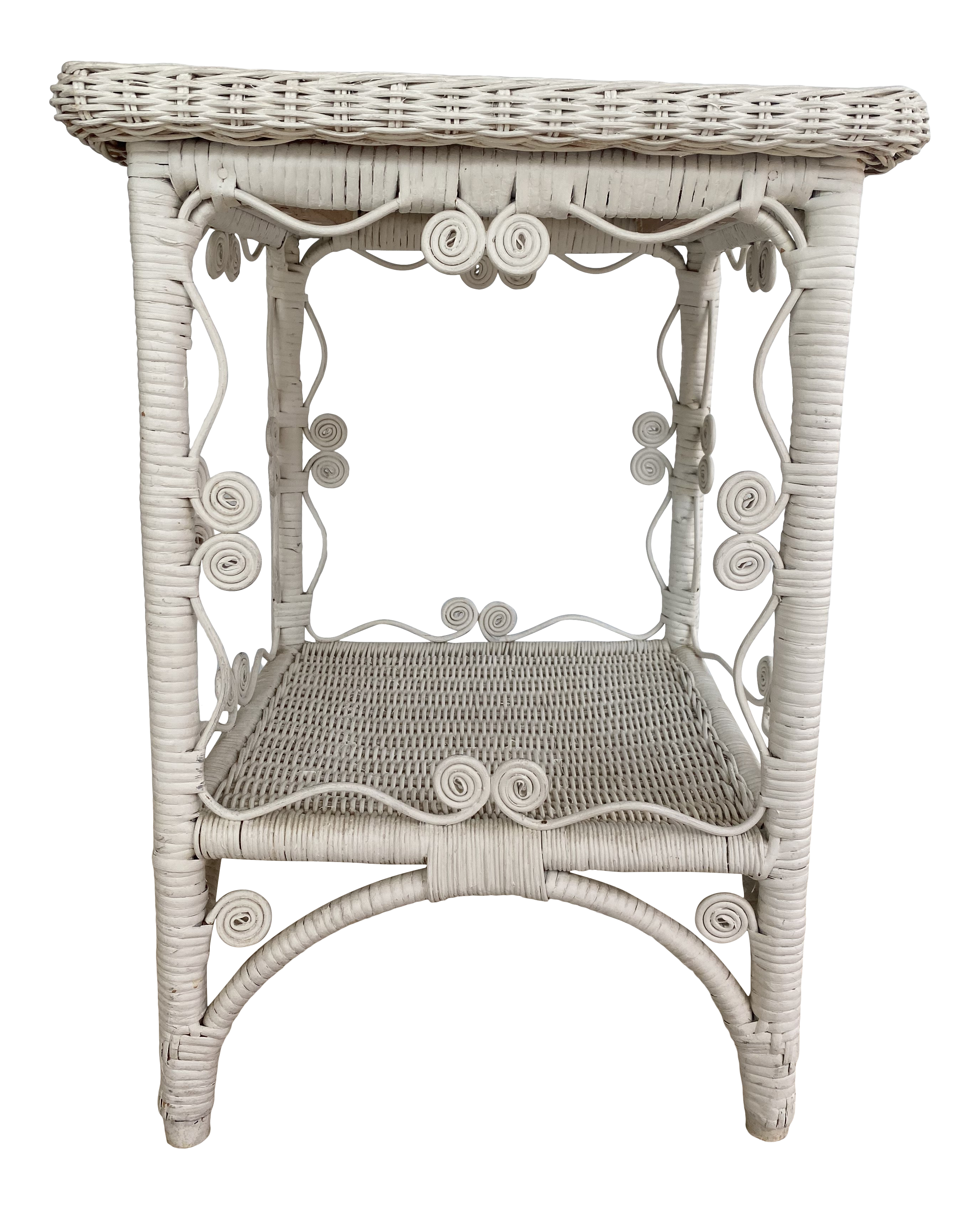 Vintage Shabby Chic Painted White Wicker Side Table Chairish