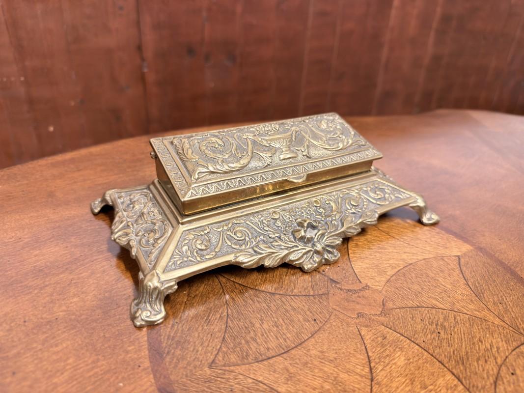 Brass Inkwell with Letter Holder and Stamp Box, Set of 2