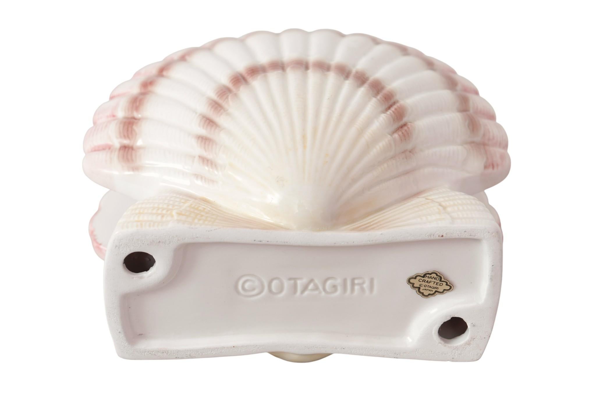 Late 20th Century Coastal Otagiri Ceramic Scallop Shell Napkin Holder