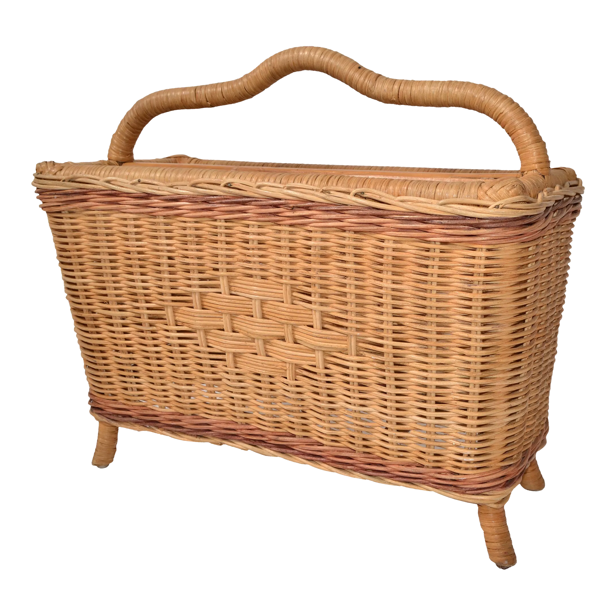 1960 Rattan Bamboo Handwoven Magazine Rack Newspaper Basket | Chairish