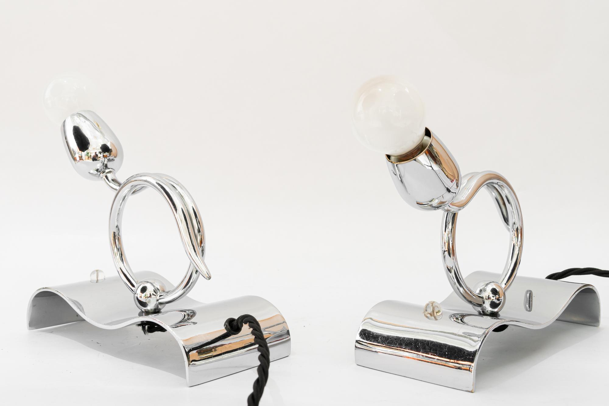 Vintage Art Deco Chrome Table Lamps, 1920s, Set of 2