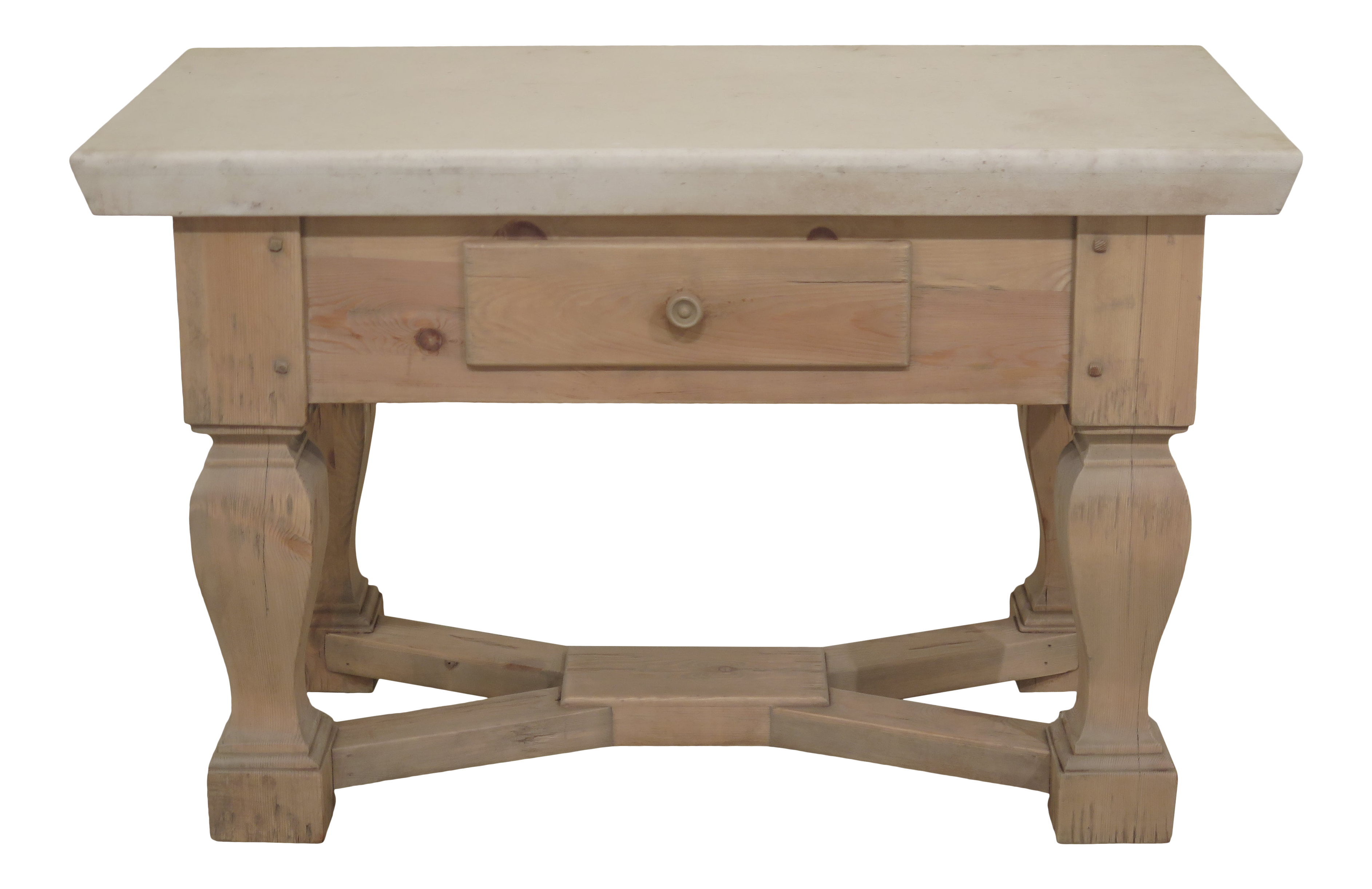 Country Ralph Lauren Stone Top Pine Kitchen Island Table Chairish