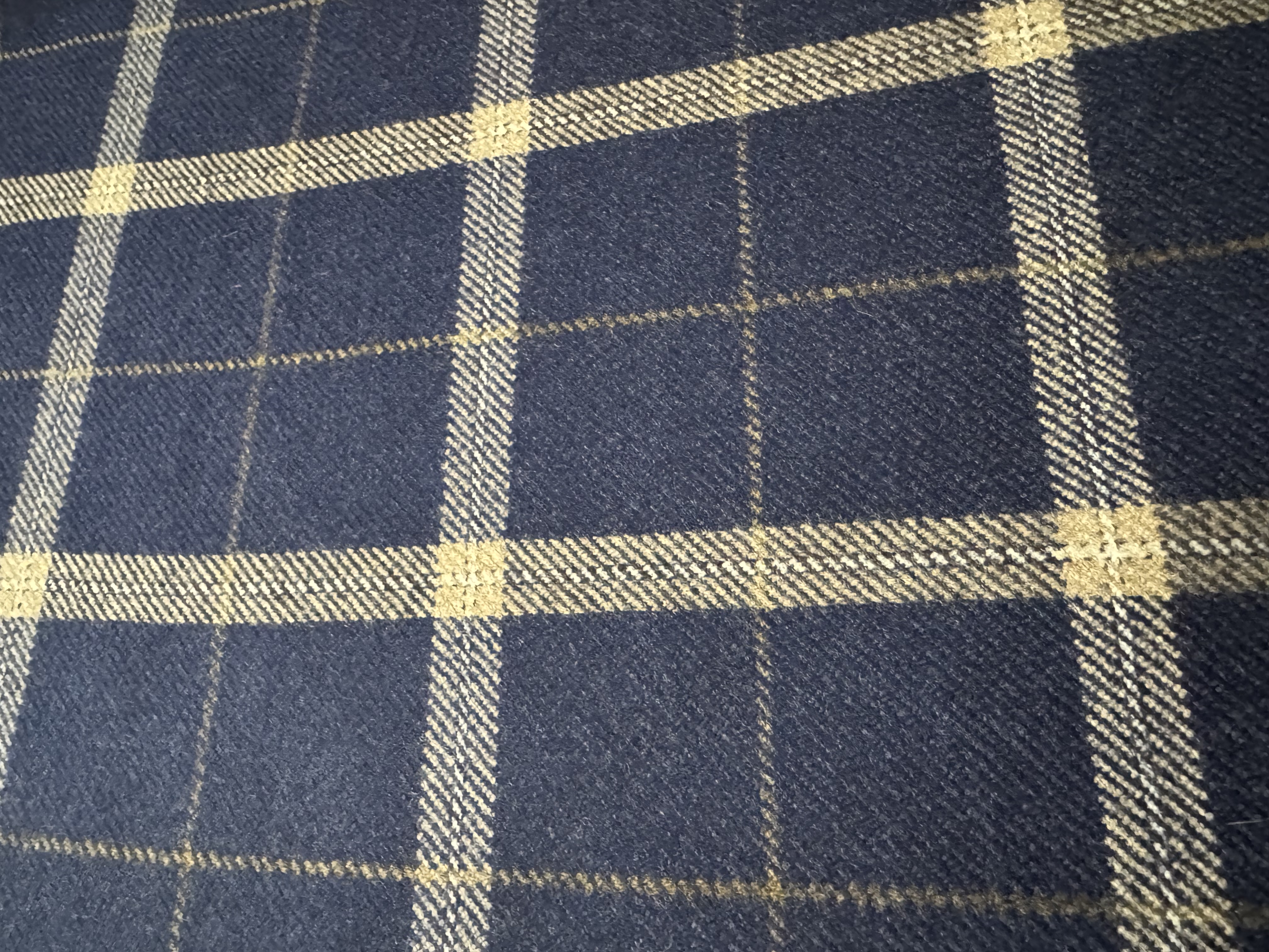 テンダーロイン　STOLE CHECKER NAVY Loro Piana Zelander Check Fabric- About 4 Yards | Chairish