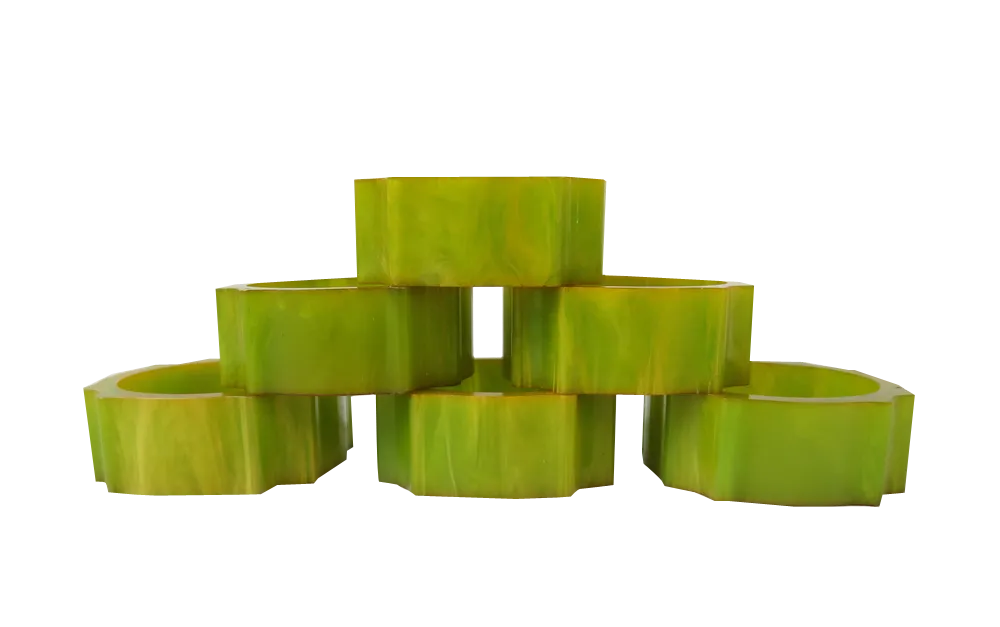 Art Deco Catalin Napkin Rings in Green Amber, Set of 6