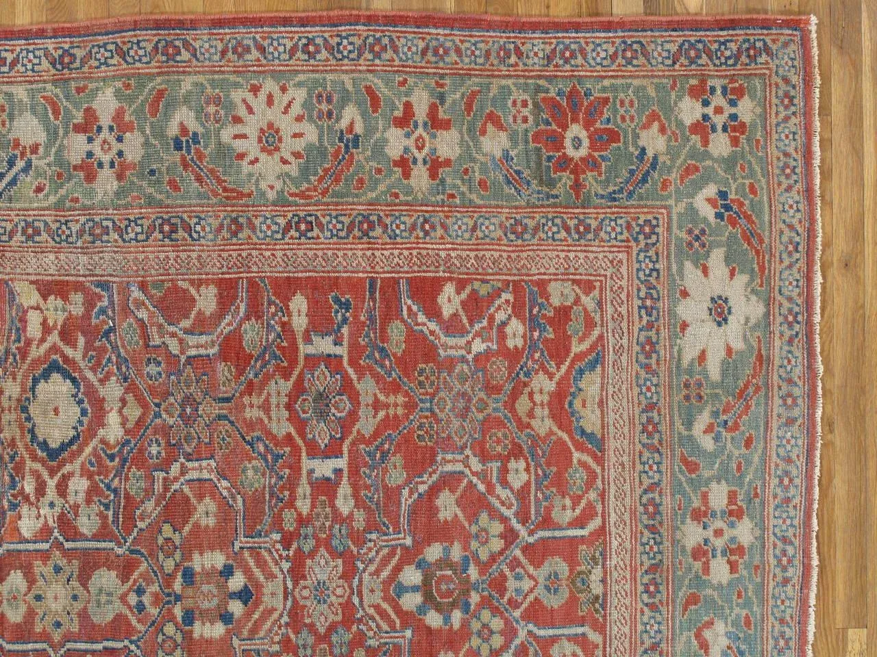 Antique Persian Sultanabad Carpet, Handmade Oriental Rug, Light Blue, Red, Green