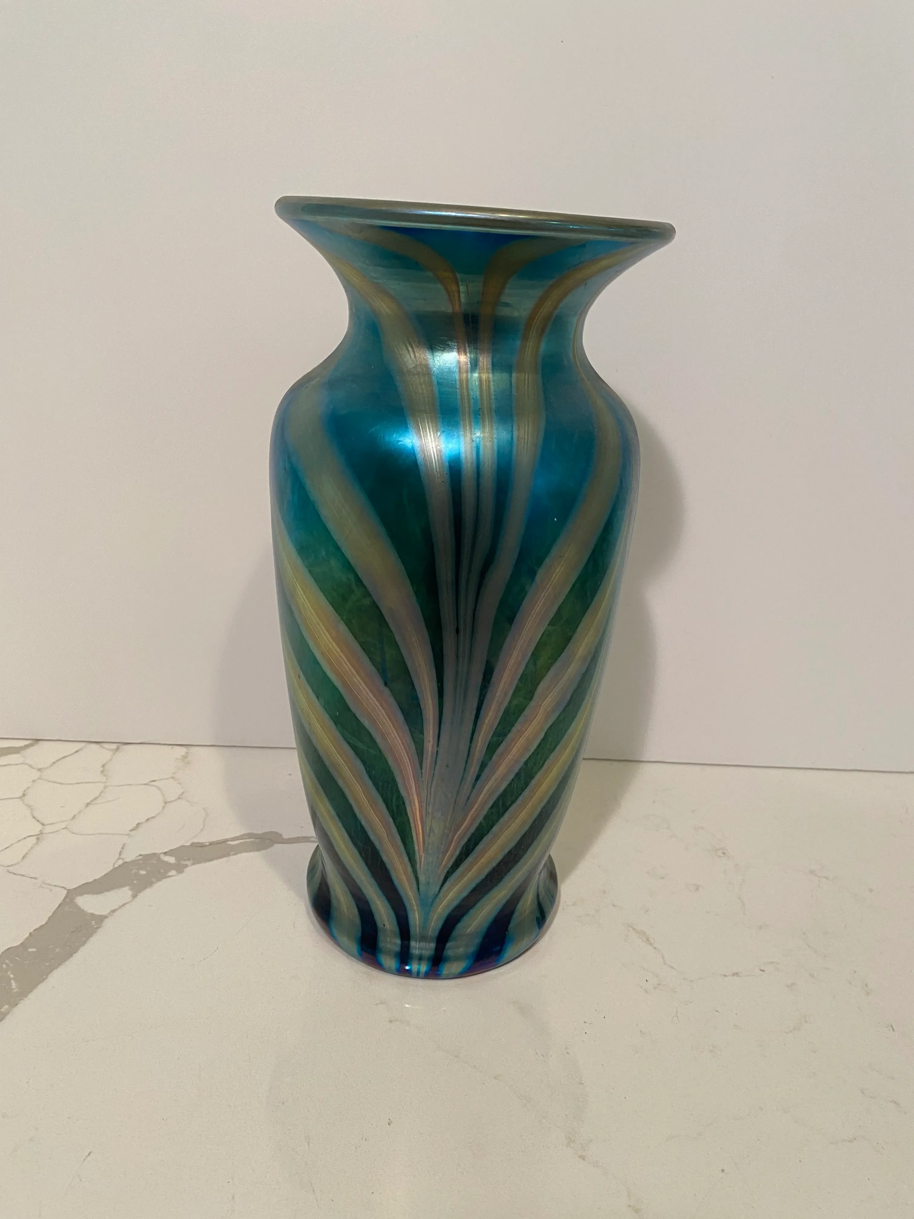 Lundberg Studios Hand Blown Royal Zebra Large Art Glass Vase