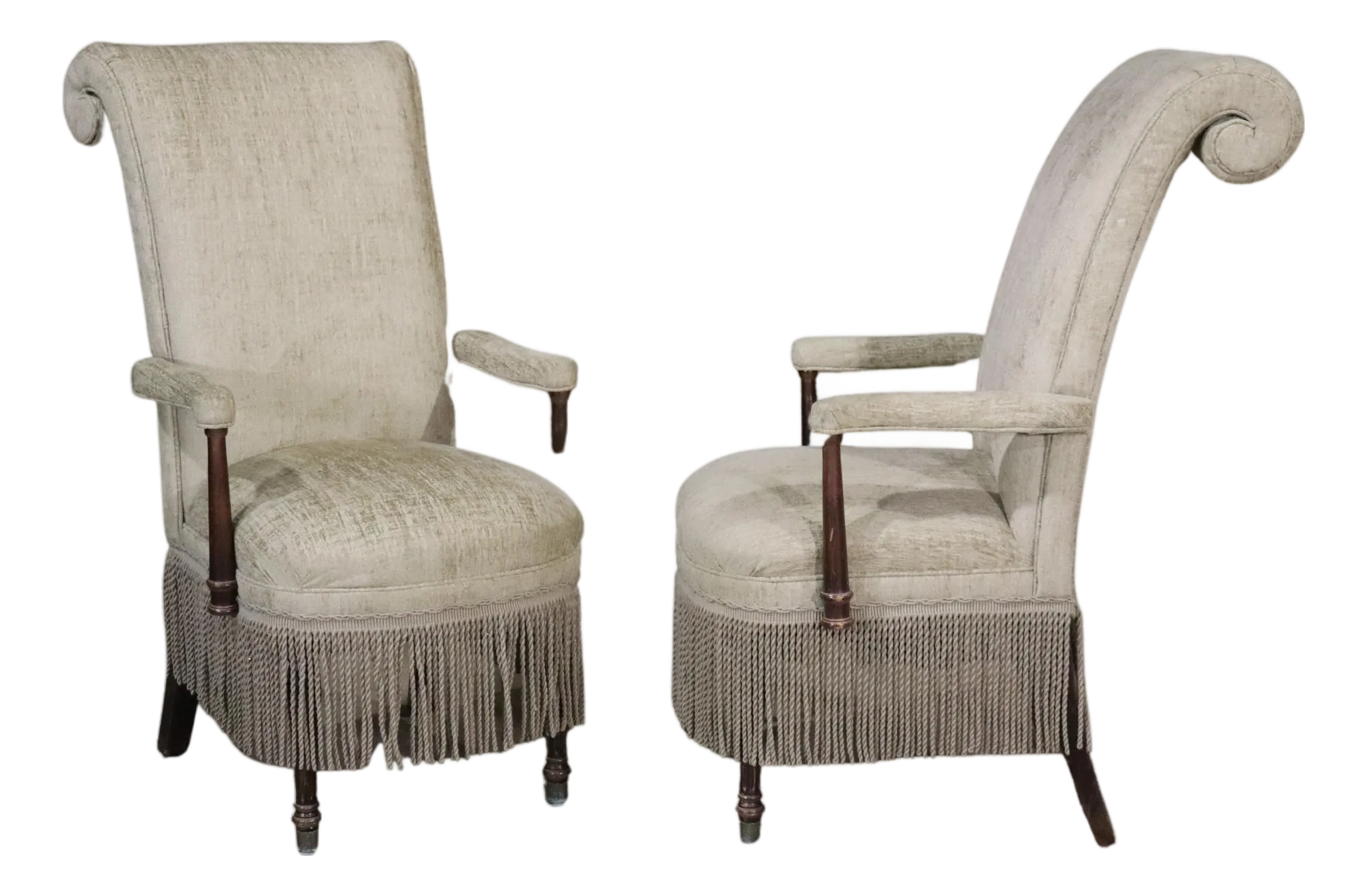 Mid 20th Century Pair of Scroll-back Armchairs - 2 Pieces