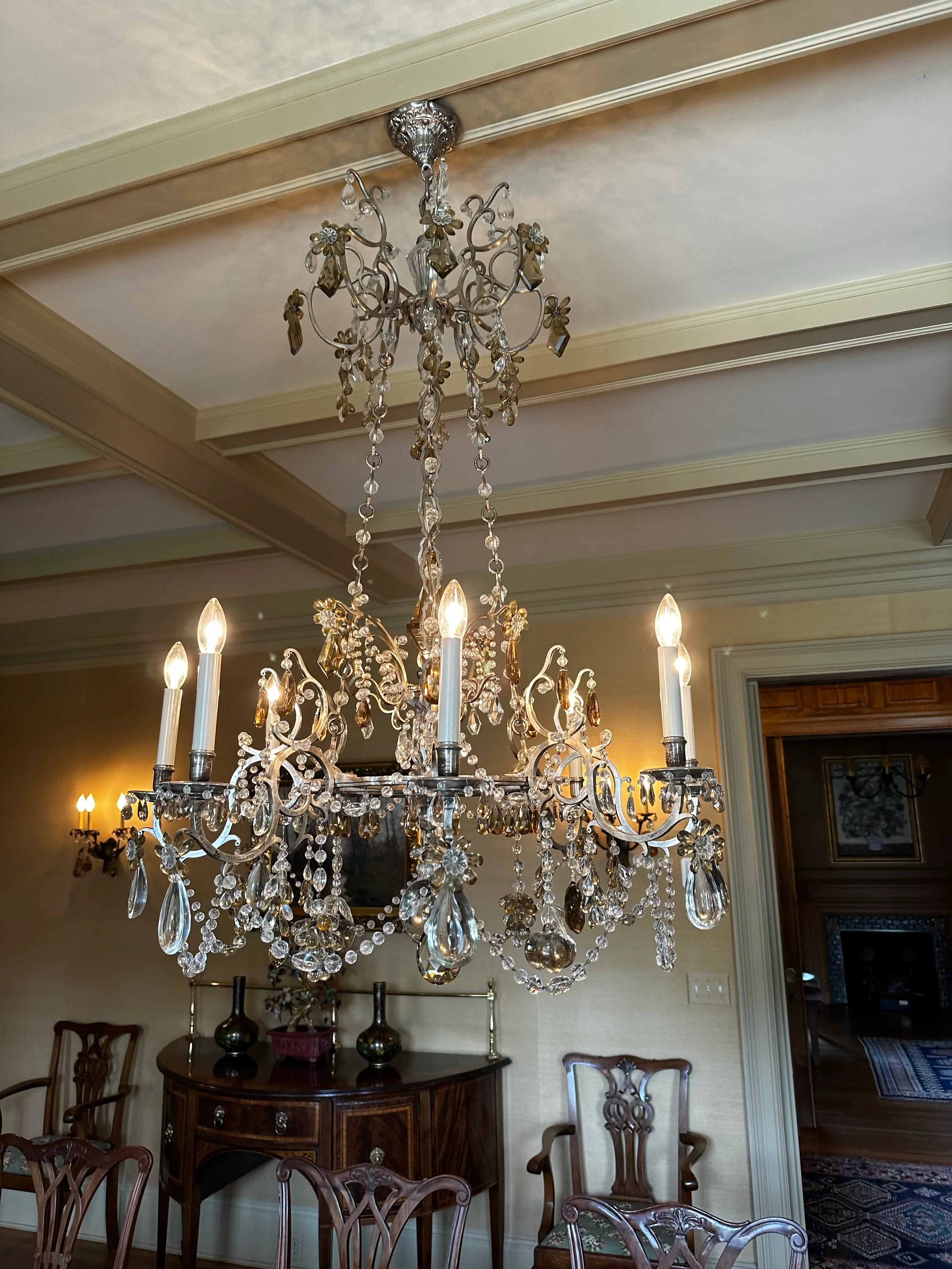 Vintage 8 Arm Crystal and Silver Plated Chandelier