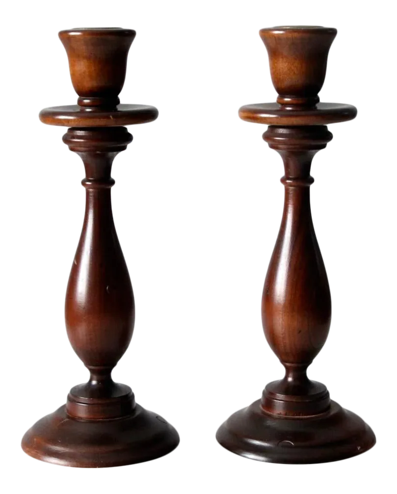 Vintage Wooden Candlestick Holders Pair Chairish