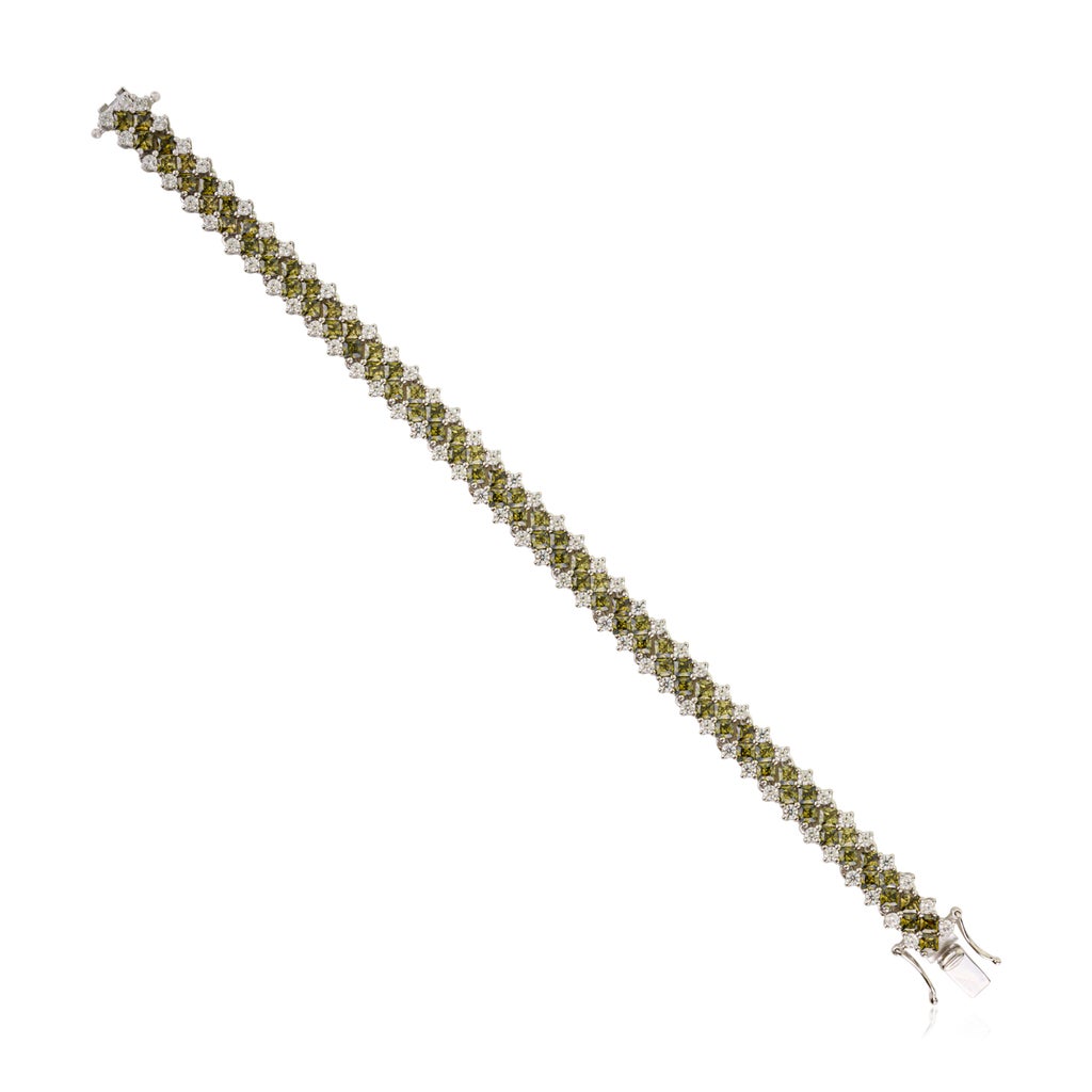 Vintage-Inspired Green Zirconia Ice-Cut Pattern Stacking Bracelet 