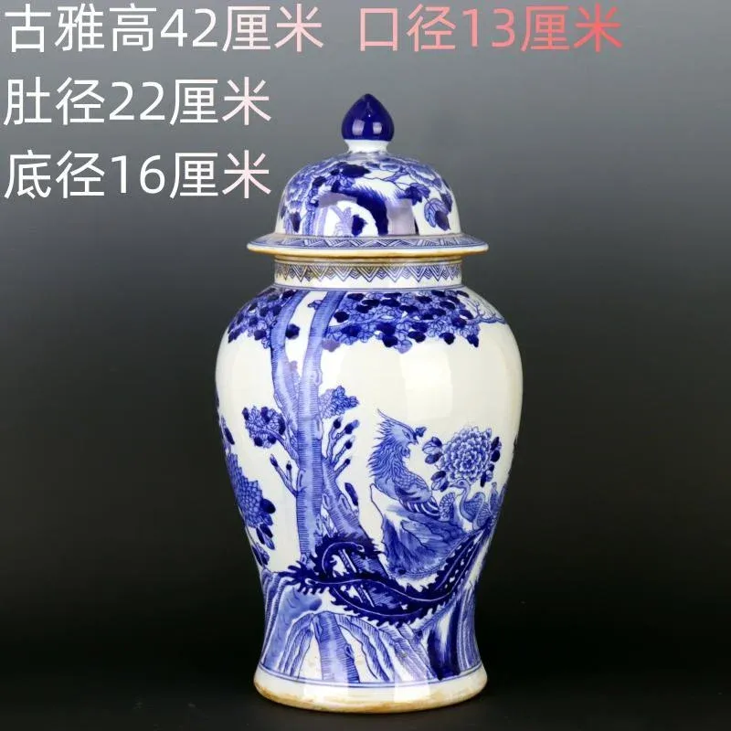 Antique Chinese Ceramic Pot Qing Dynasty Kangxi Marked Blue and White Porcelain Ginger Jar Hand Painted Flowers and Birds Pattern
