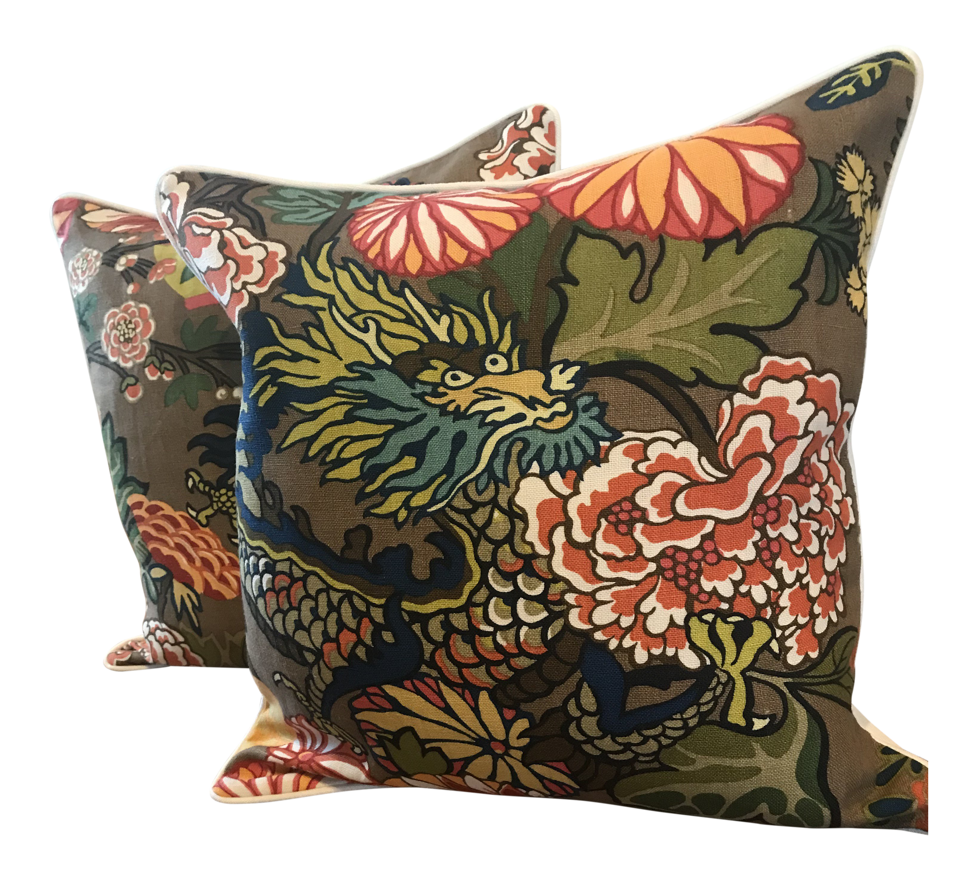 Schumacher Chiang Mai Dragon Mocha Pillows A Pair Chairish