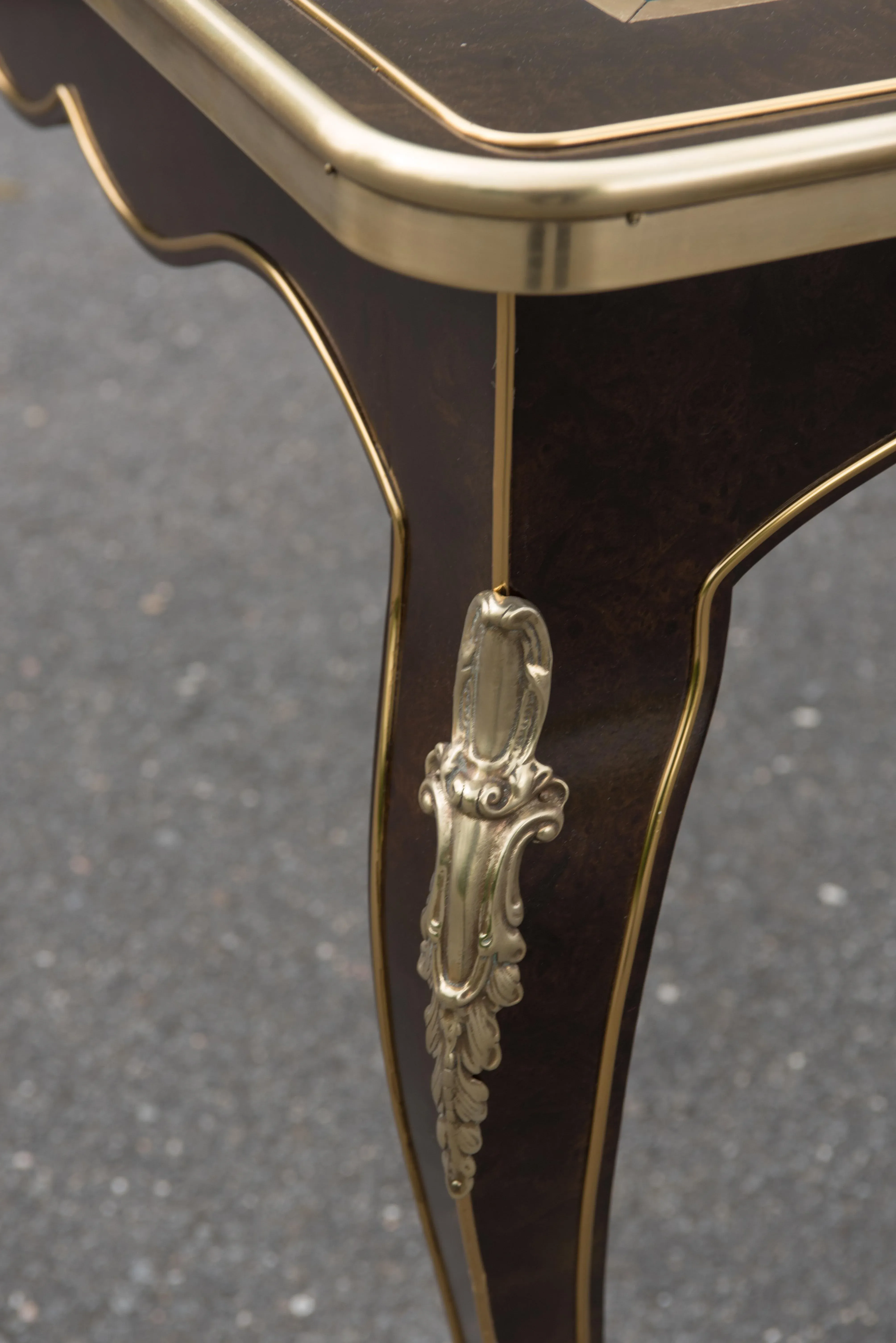 Mastercraft Louis XV Dining Table French Amboyna Burl Wood Brass Glass