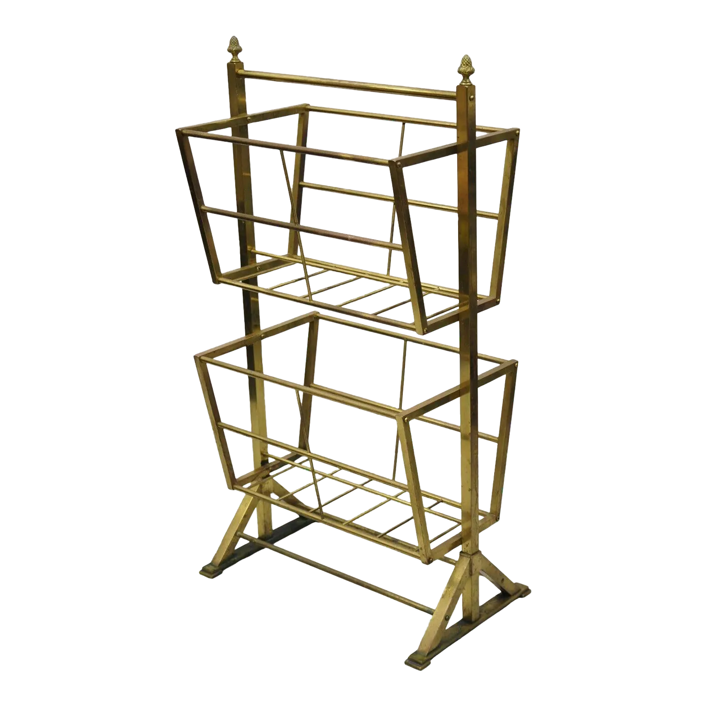 Vintage Mid Century Modern Brass Frame 2 Tier Magazine Rack Stand