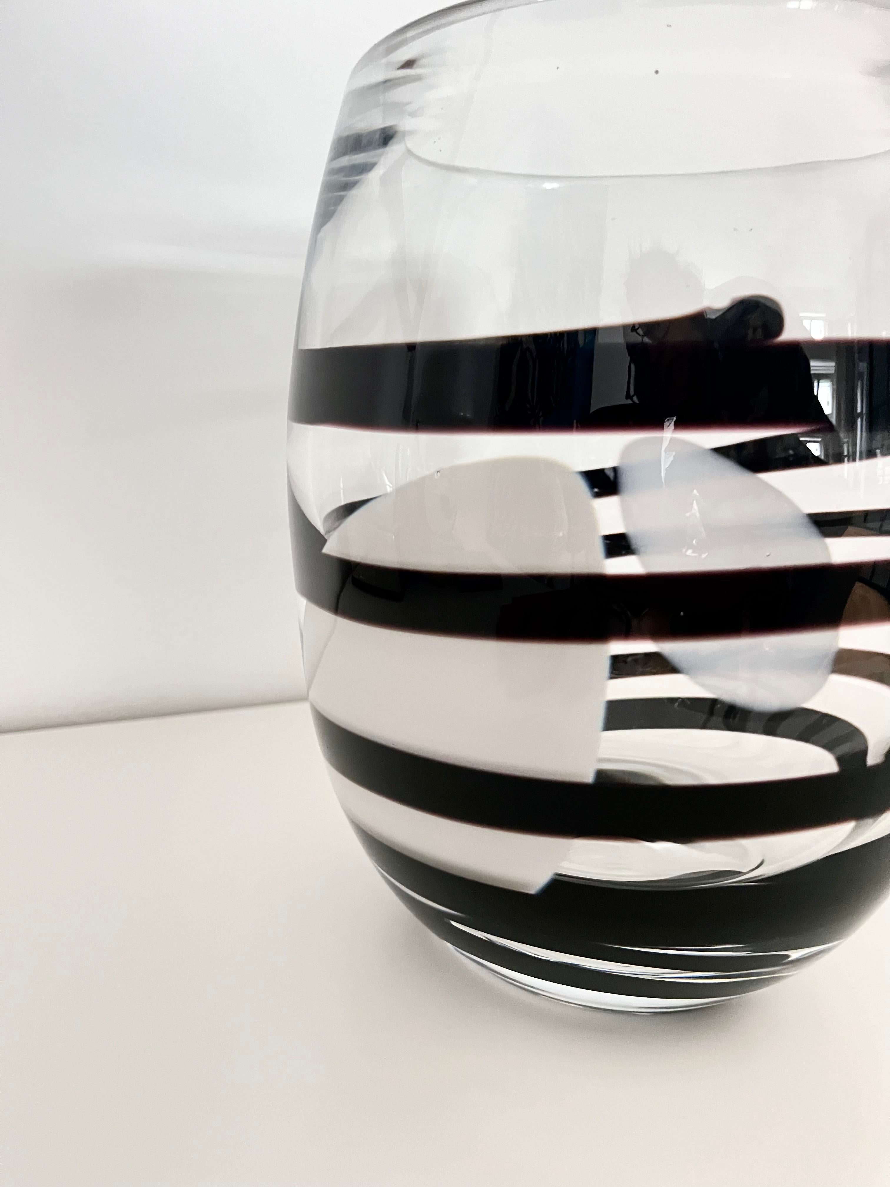 Vintage Clear and Black Swirl Striped Art Glass Vase from Kosta Boda, Sweden, 1990s