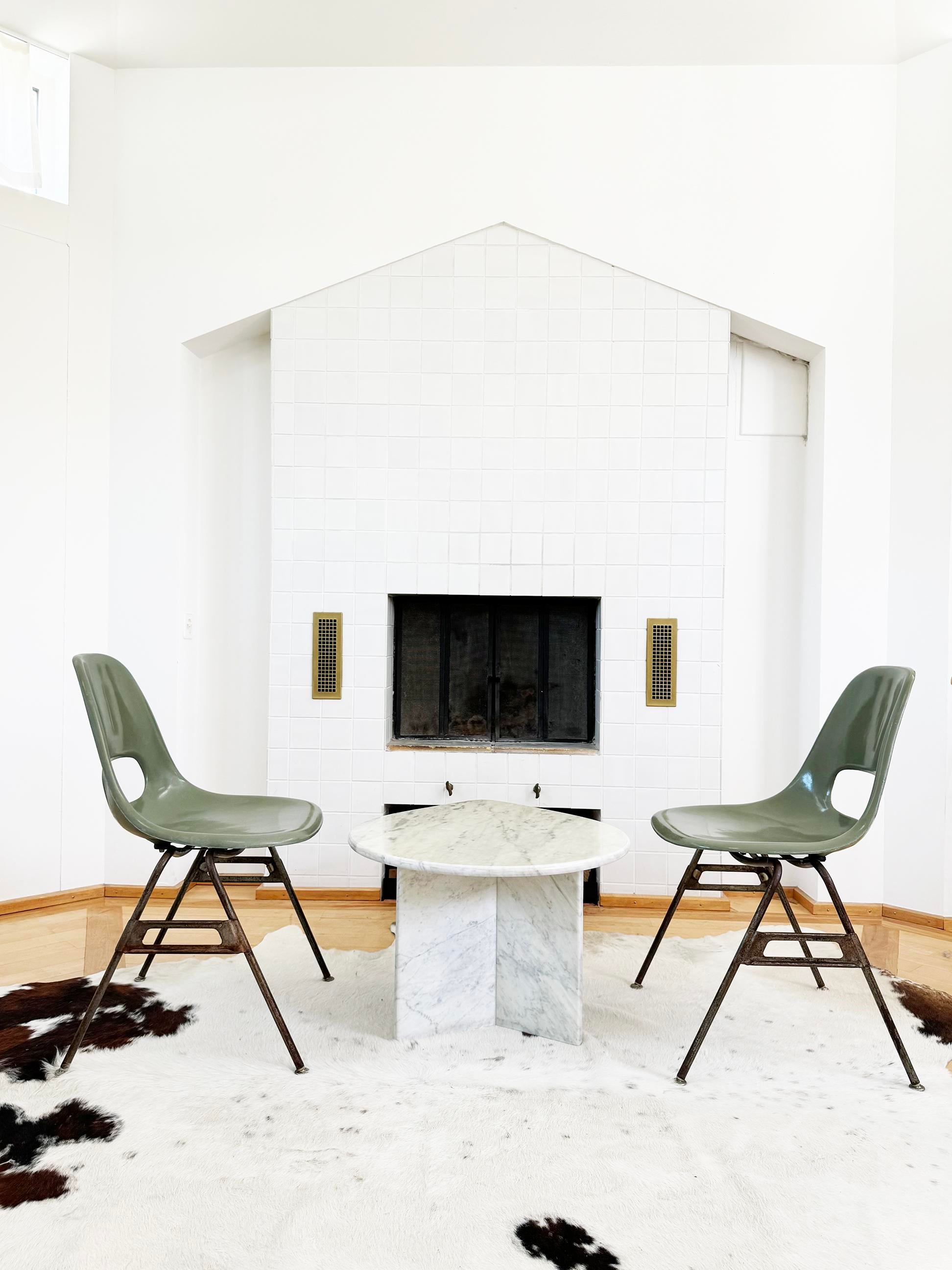 1960s Pair of Mid Century Avocado Green Fiberglass Side Chair