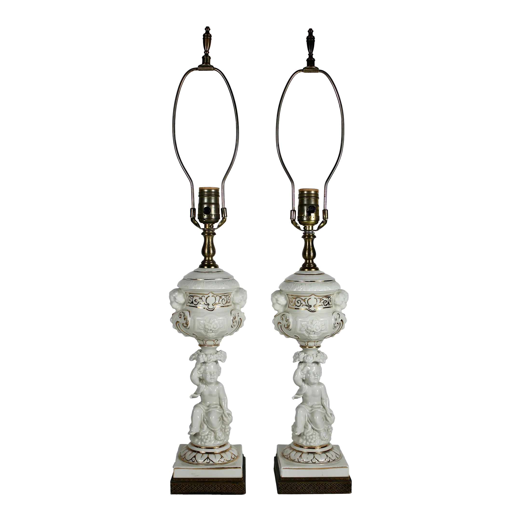 Pair of MidCentury ParcelGilt Porcelain Cherub Form Lamps Chairish